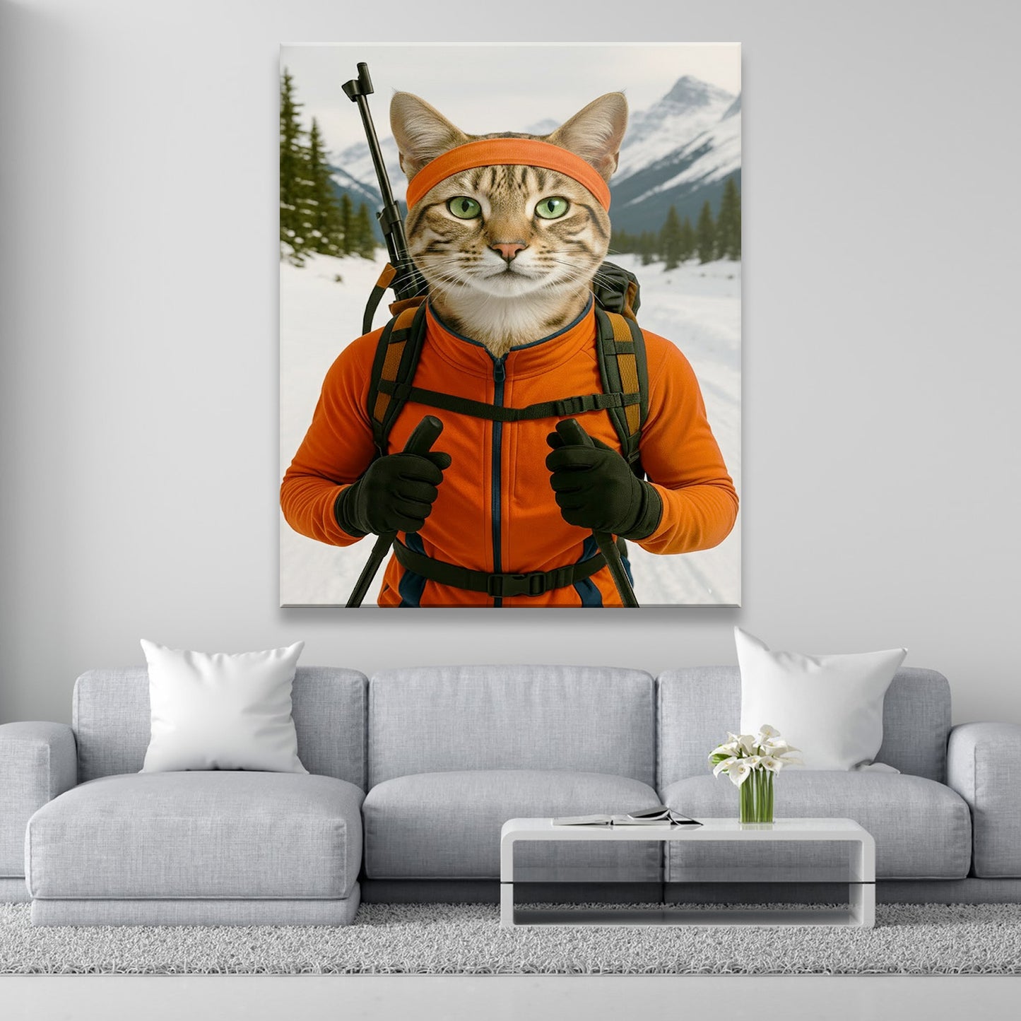 Custom Photo Biathlete Cross Country Skiing Cat Canvas Gift For Cat Lovers