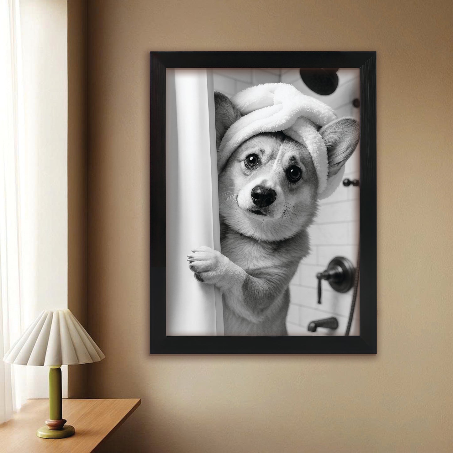 Custom Photo Dog Bathroom Canvas Framed Wall Art Gift For Dog Lovers