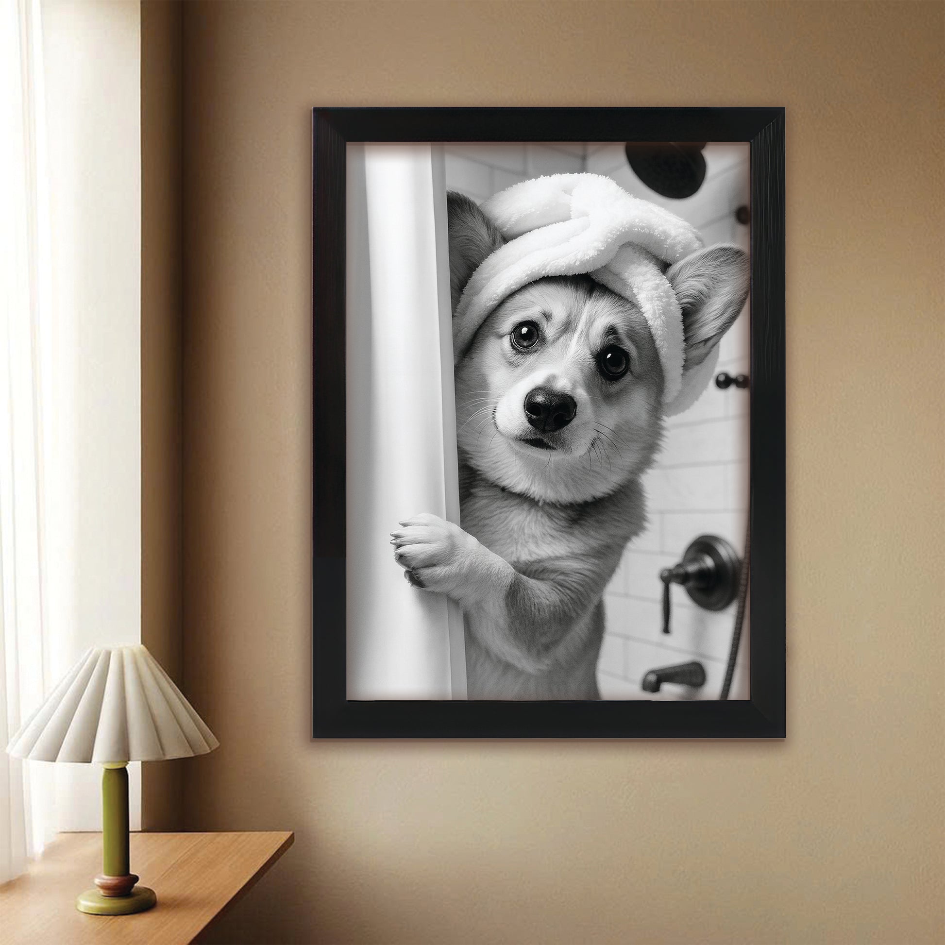 Custom Photo Dog Bathroom Canvas Framed Wall Art Gift For Dog Lovers