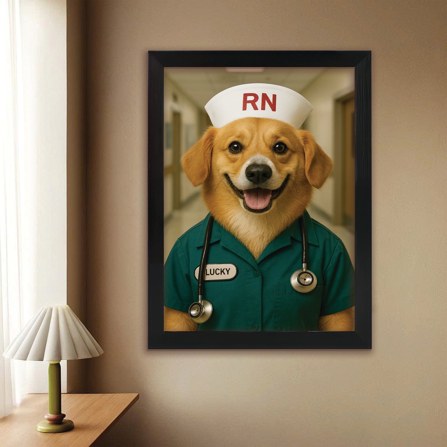 Custom Photo Registed Nurse Dog Canvas Framed Wall Art Gift For Dog Lovers