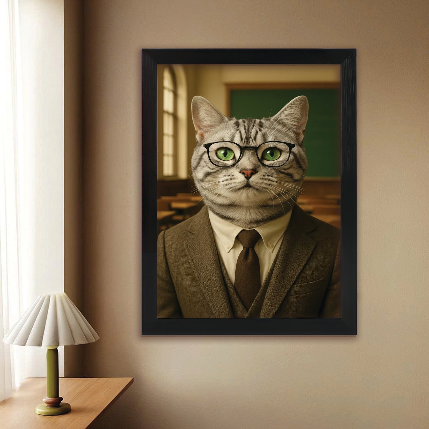 Custom Photo Teacher Cat Canvas Framed Wall Art Gift For Cat Lovers