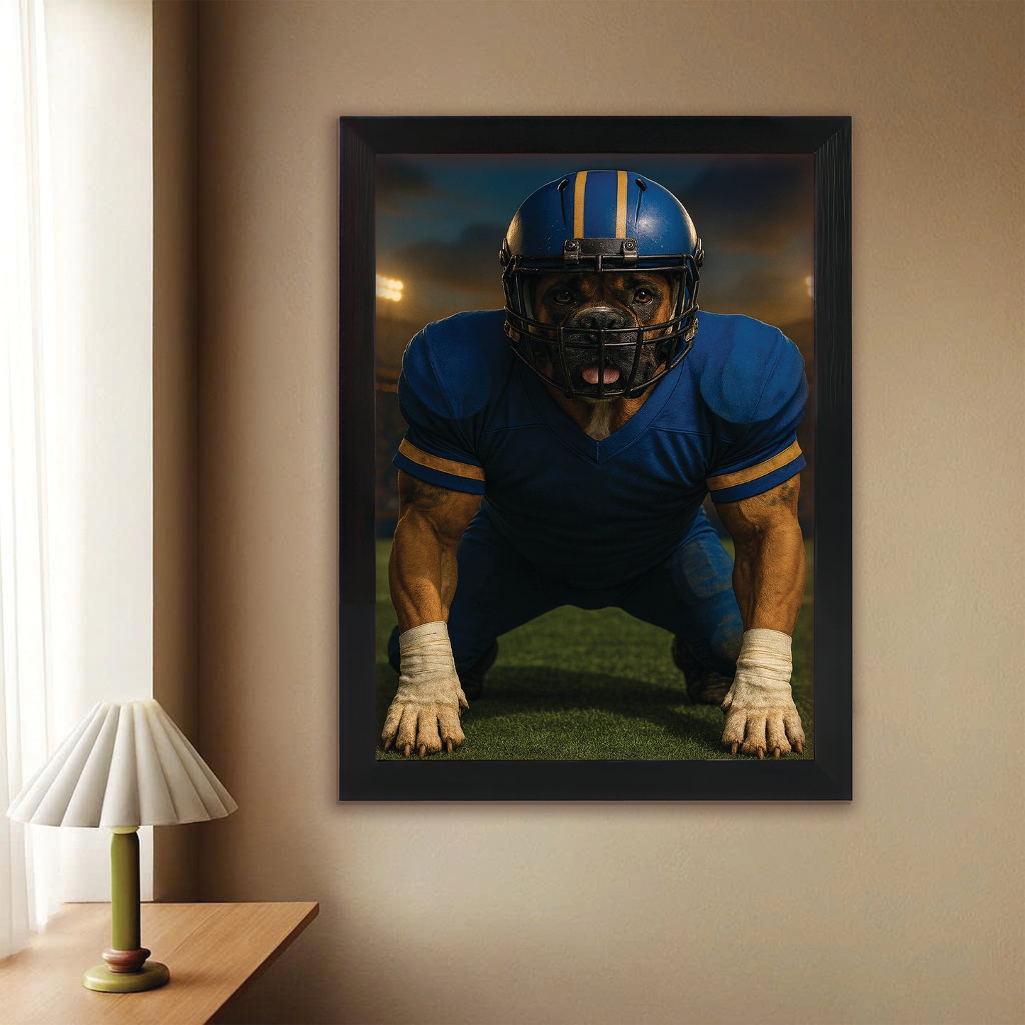 Custom Photo Football Player 2 Dog Canvas Framed Wall Art Gift For Dog Lovers