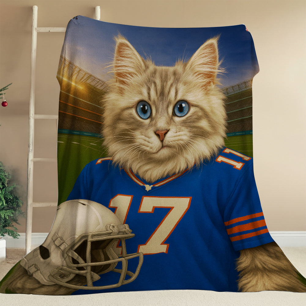 Custom Cat Photo Football Style Blanket _ Gift For Cat Lovers