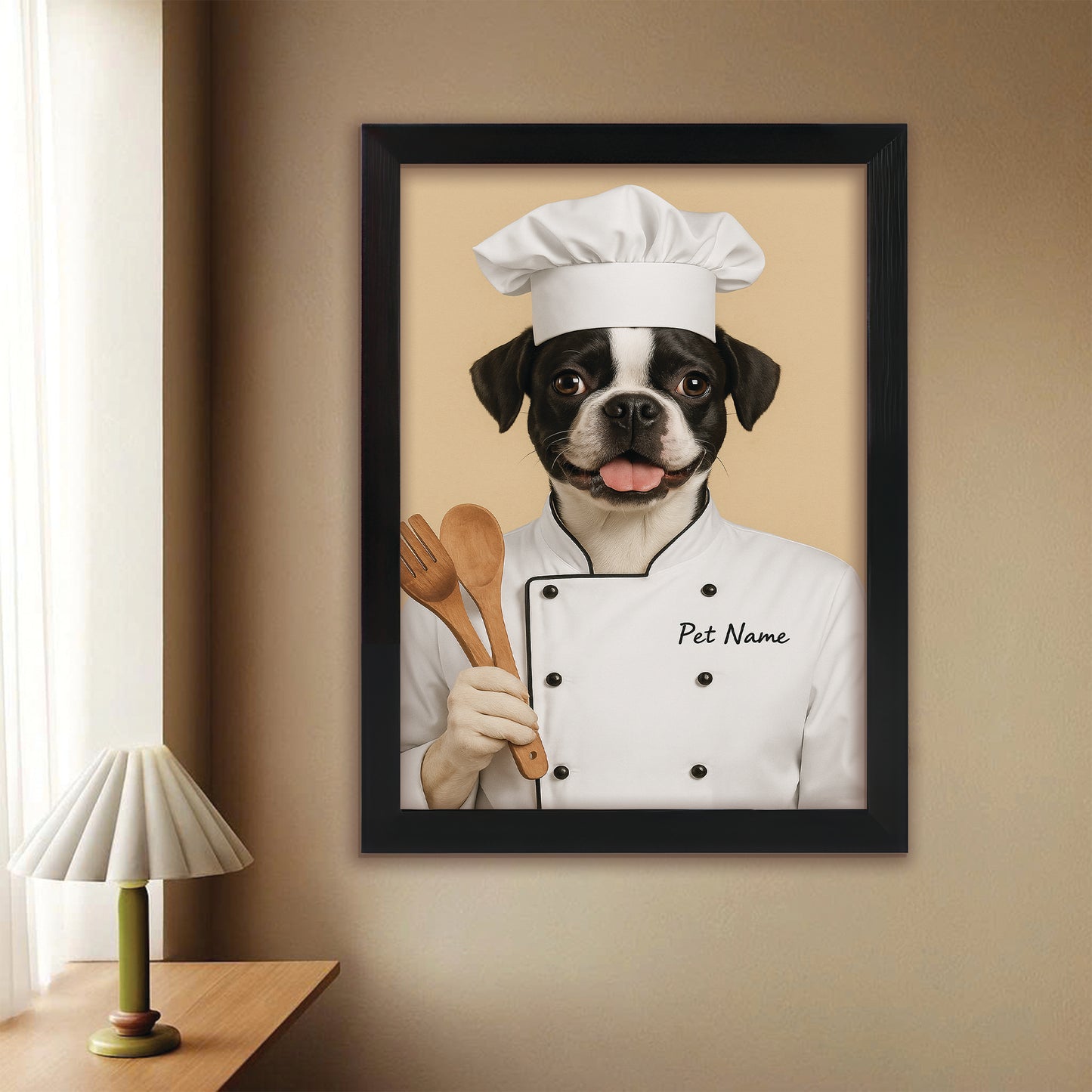 Custom Dog Chef Potrait Canvas Framed Wall Art Gift For Dog Lovers
