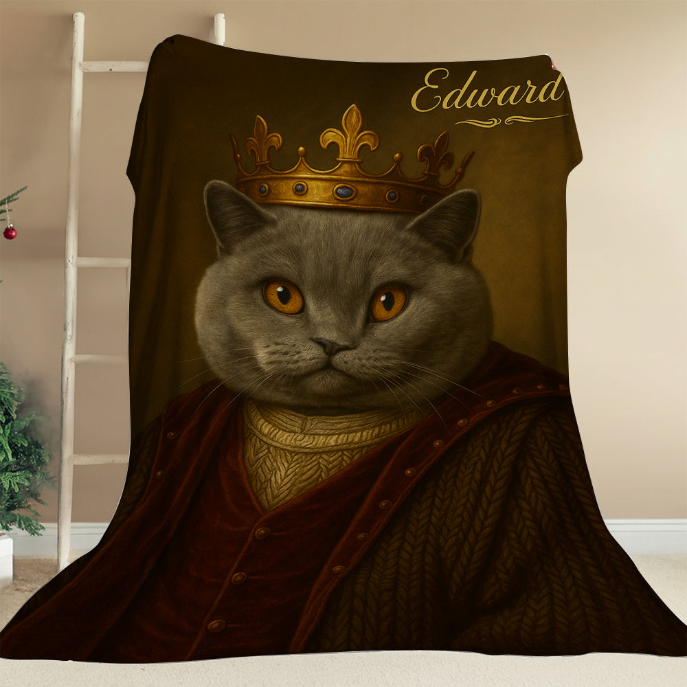 Custom Photo Crown King Cat Blanket Gift For Cat Lovers