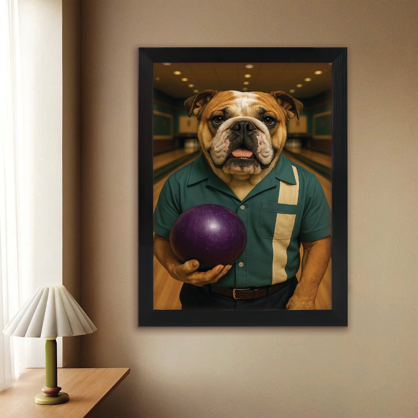 Custom Photo Bowling Dog Canvas Framed Wall Art Gift For Dog Lovers