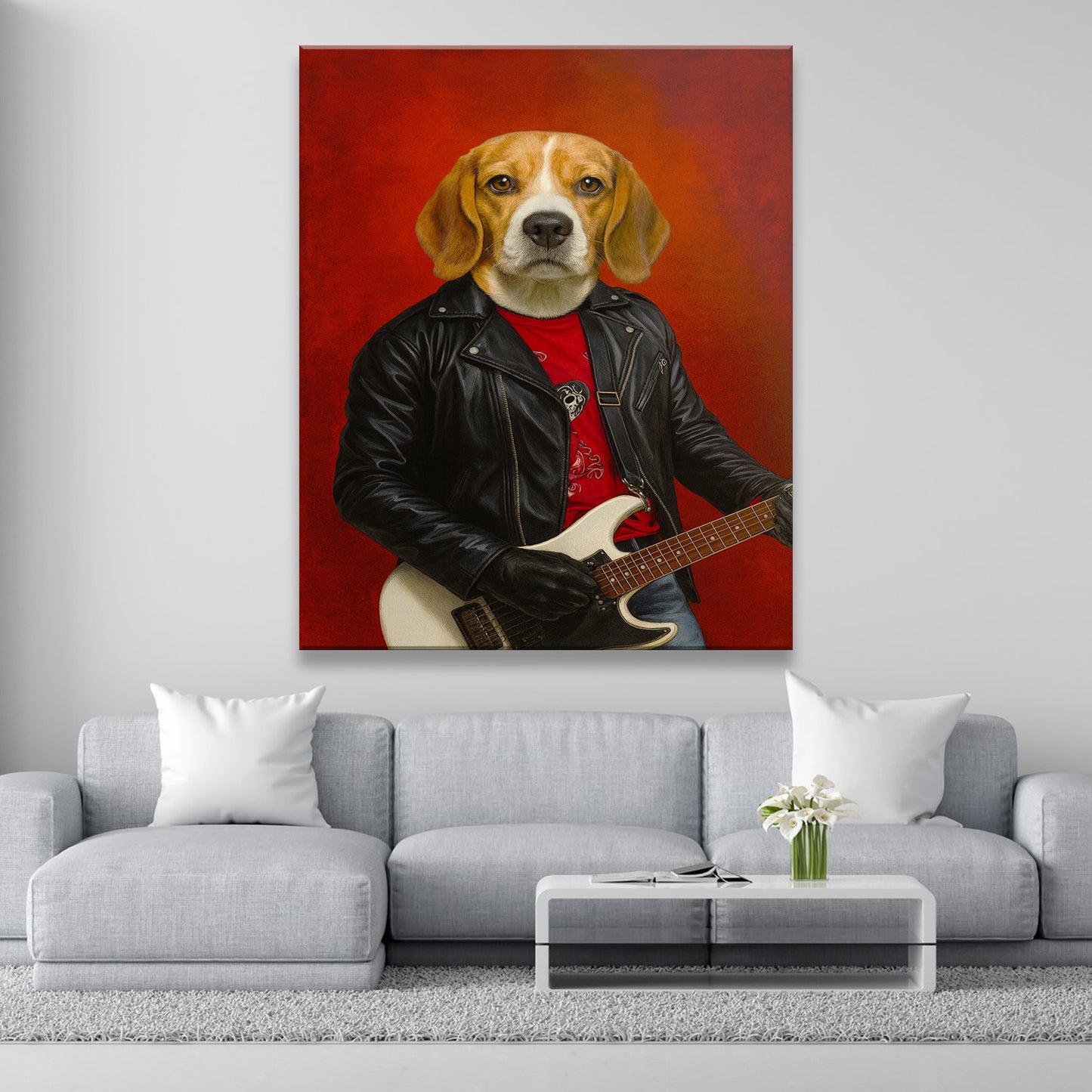Custom Photo Guitarist Dog Canvas Gift For Dog