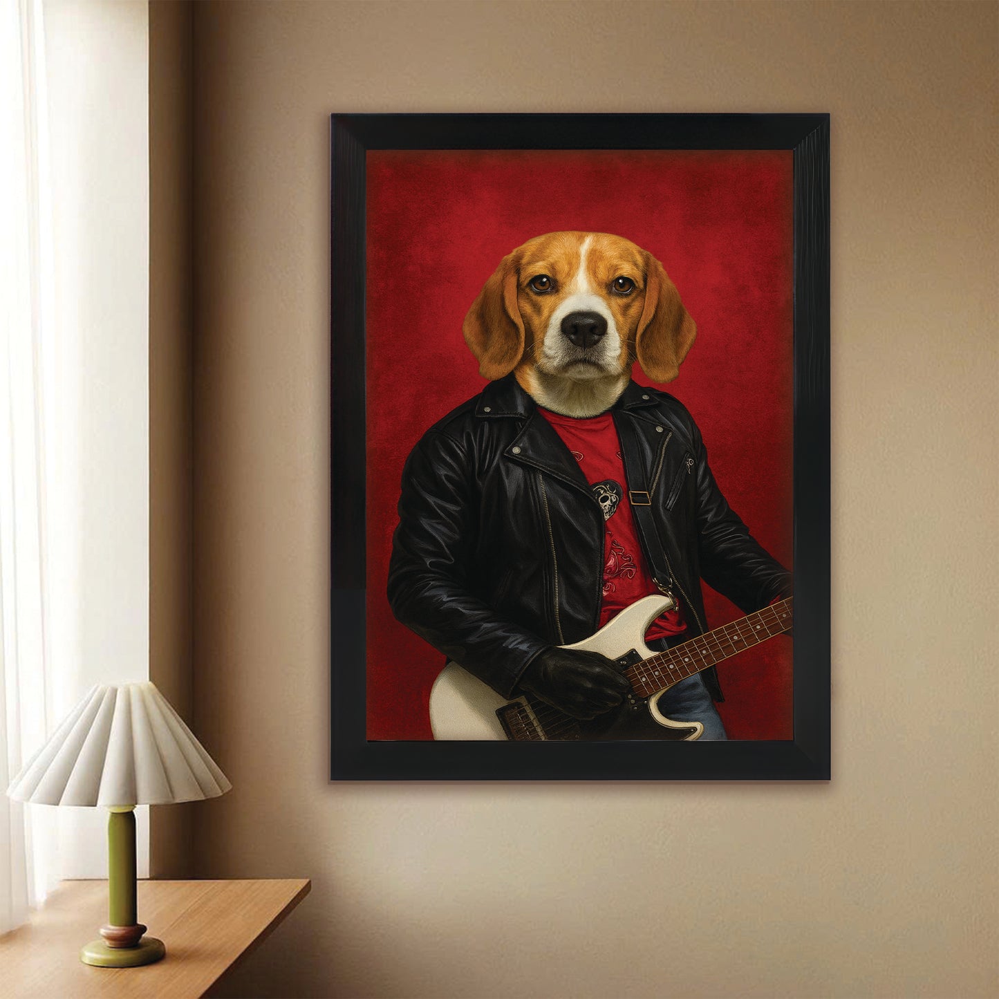 Custom Photo Guitarist Dog Canvas Framed Wall Art Gift For Dog
