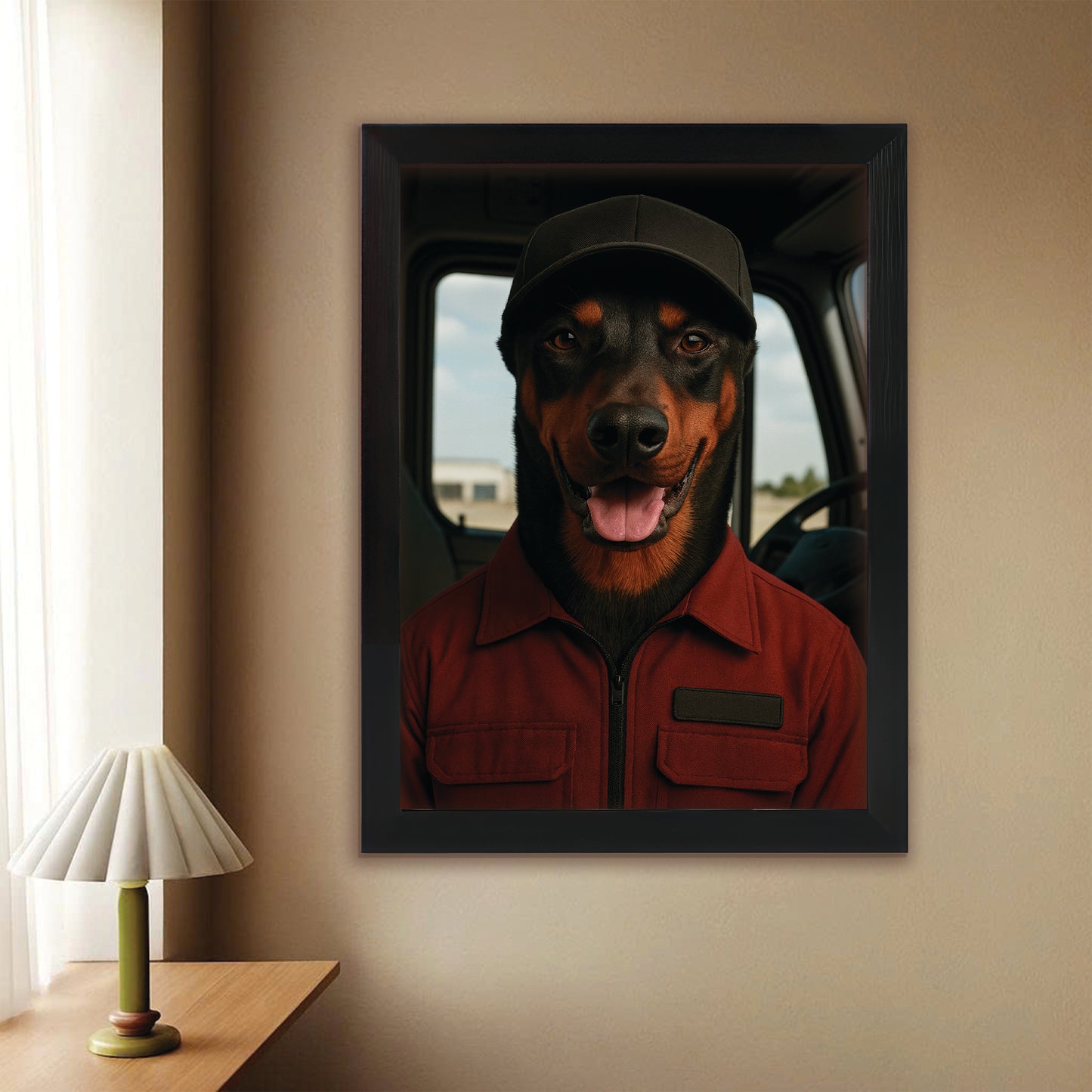 Custom Photo Trucker Driver Dog Canvas Framed Wall Art Gift For Dog Lovers
