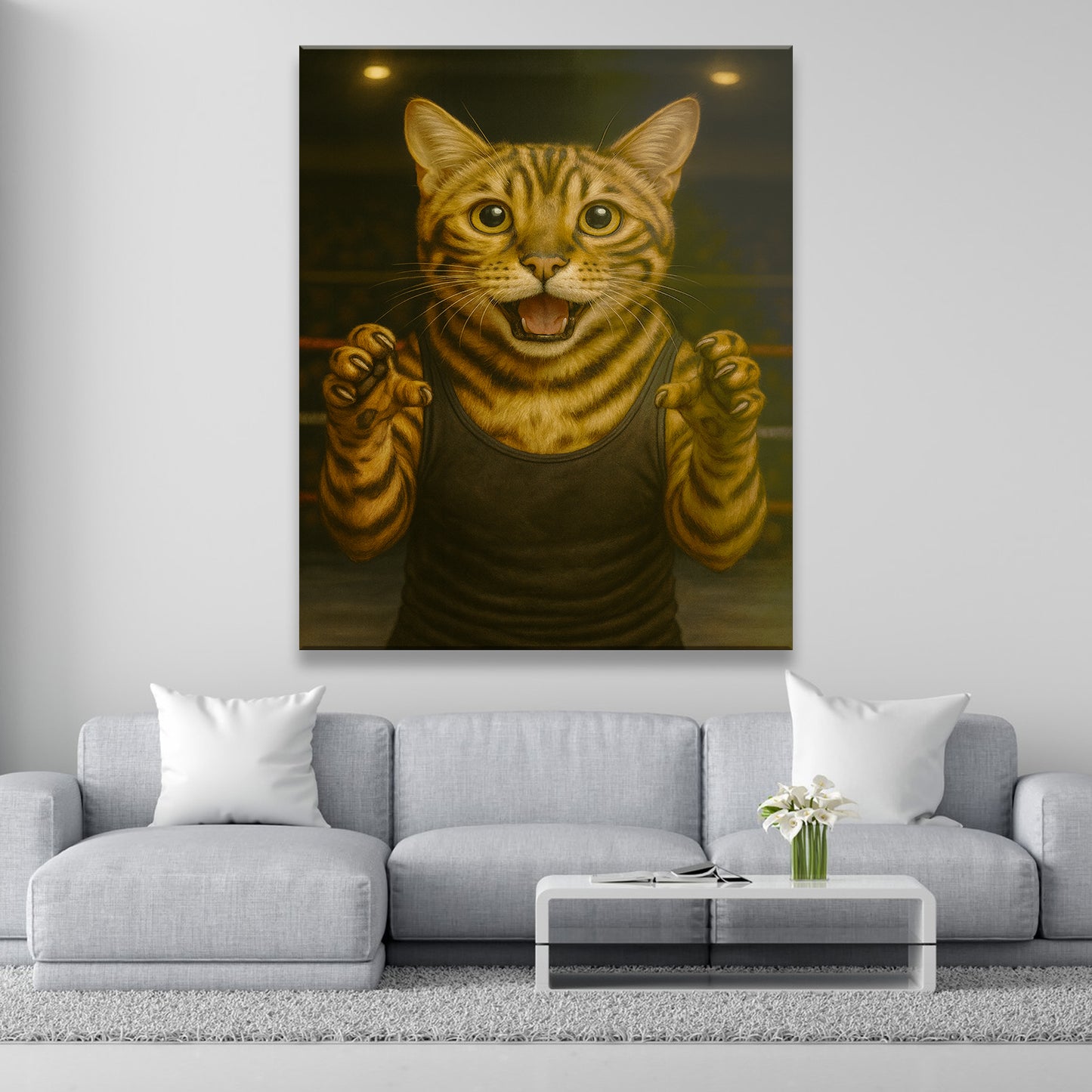 Custom Photo Wrestler Fighter Cat Canvas Gift For Cat Lovers