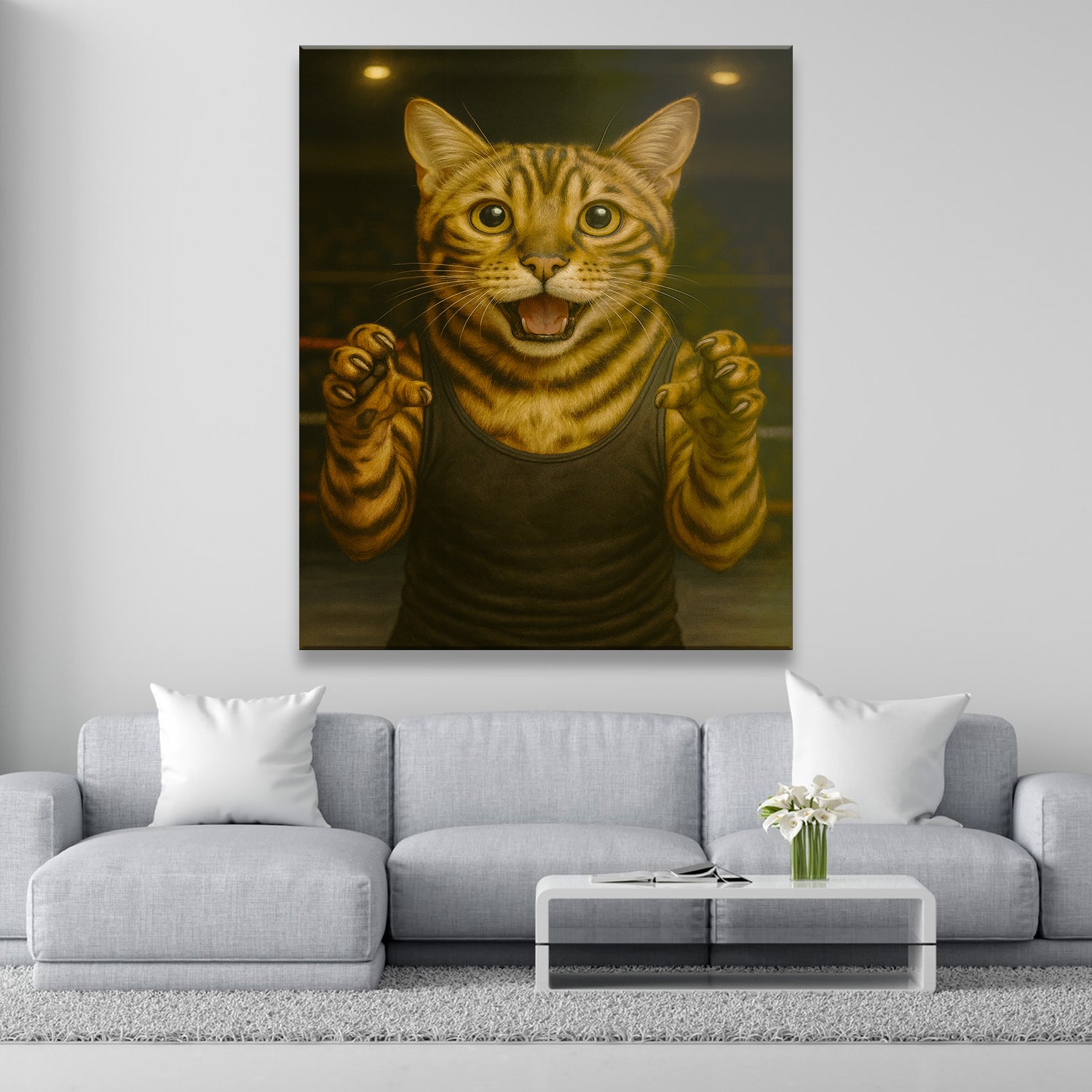 Custom Photo Wrestler Fighter Cat Canvas Gift For Cat Lovers