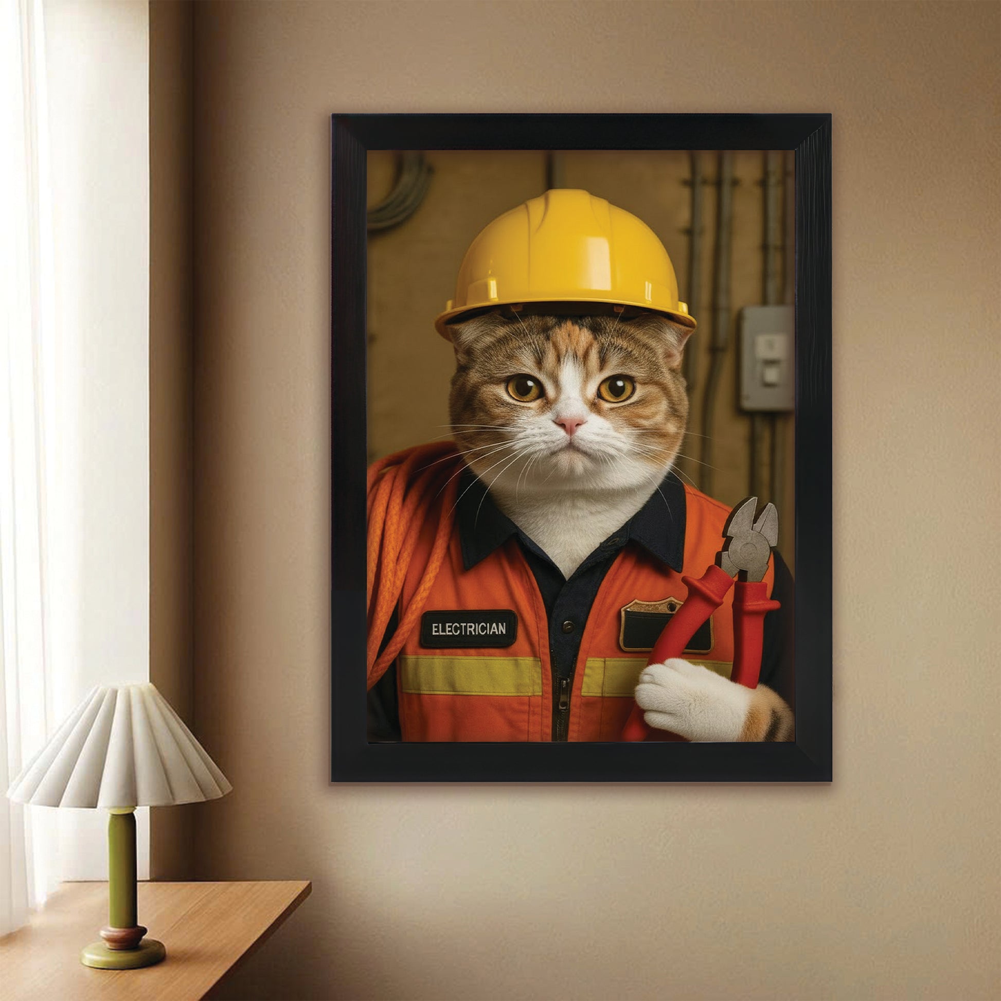 Custom Photo Electrician Cat Canvas Framed Wall Art  Gift For Cat Lovers