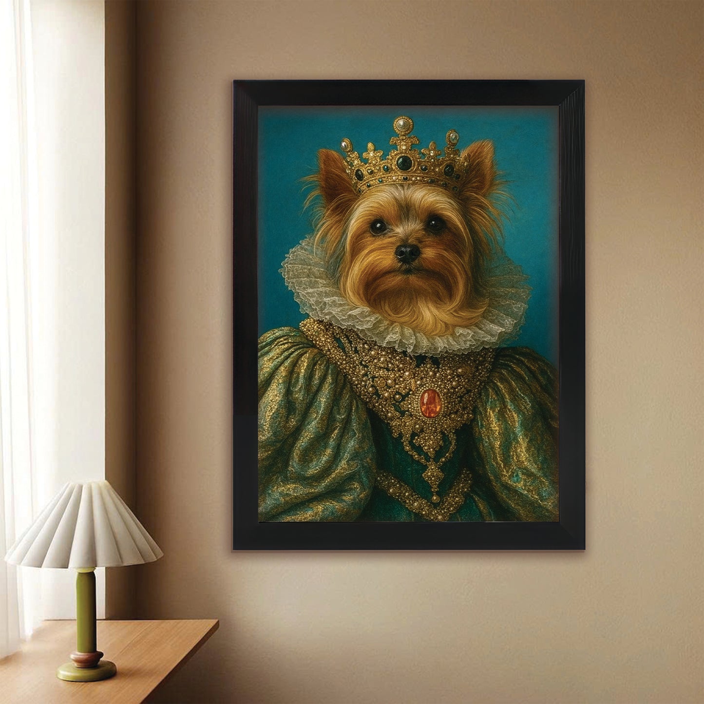 Custom Photo Potrait Royal Dog With Crown Canvas Framed Wall Art Gift For Dog Lovers