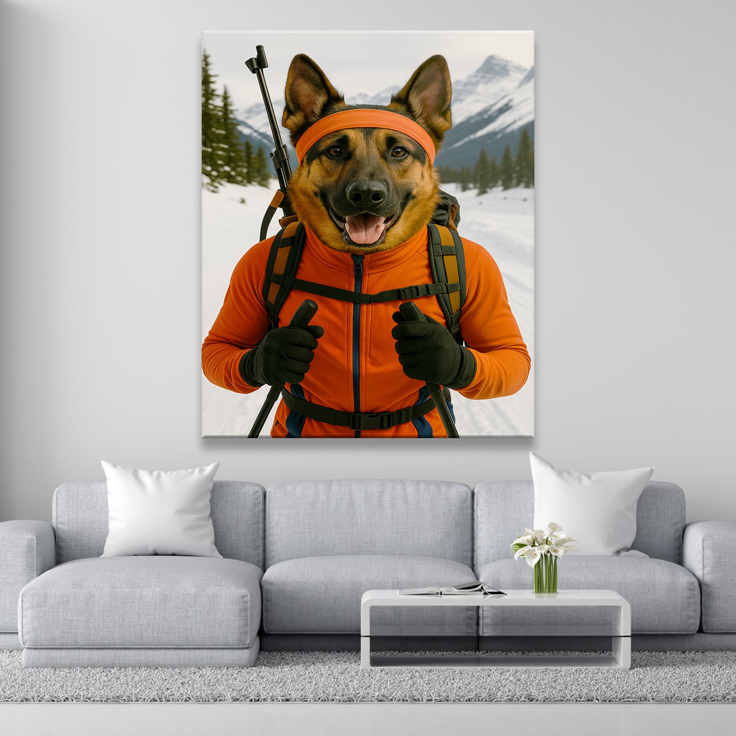 Custom Photo Biathlete Cross Country Skiing Dog Canvas Gift For Dog Lovers