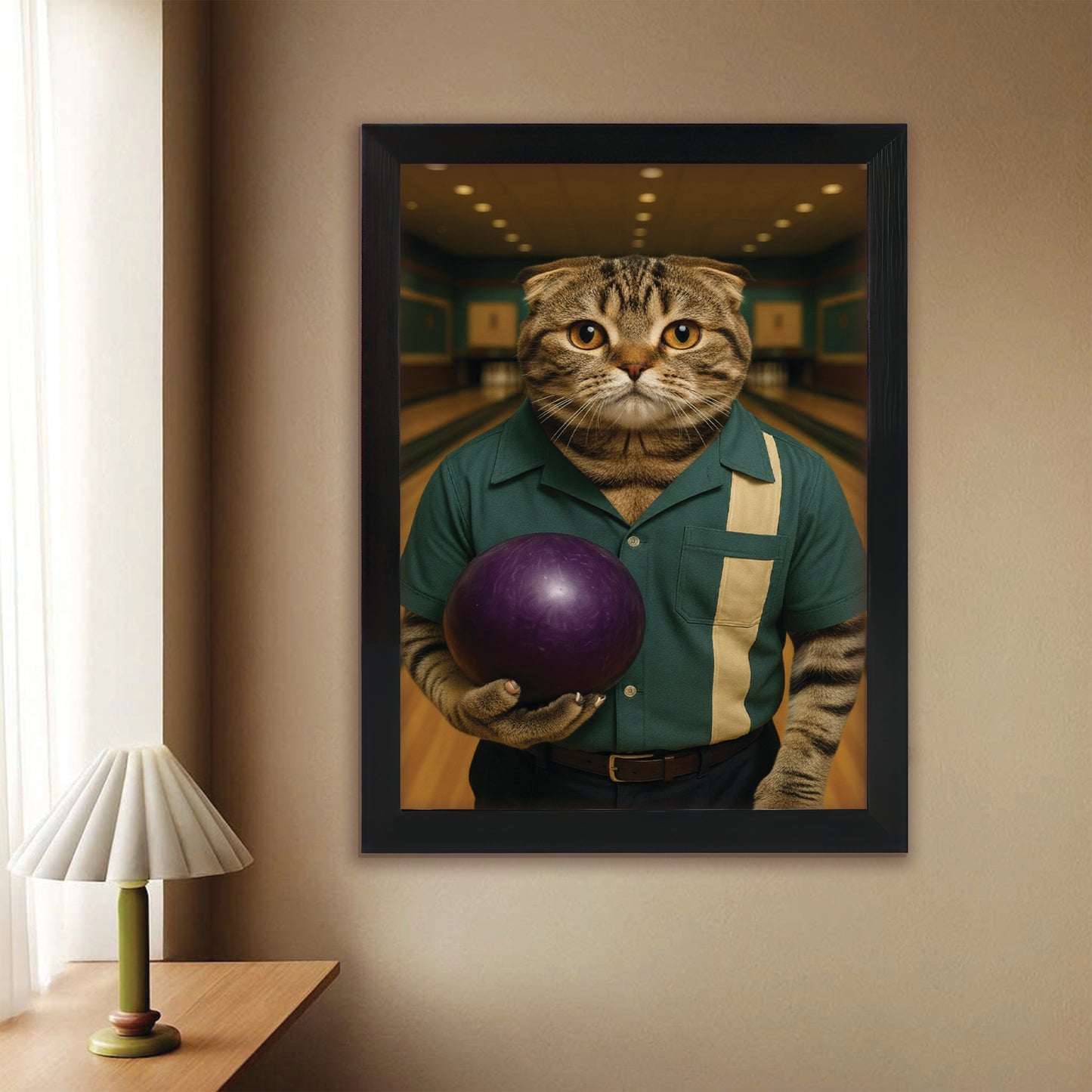 Custom Photo Bowling Cat Canvas Framed Wall Art Gift For Cat Lovers