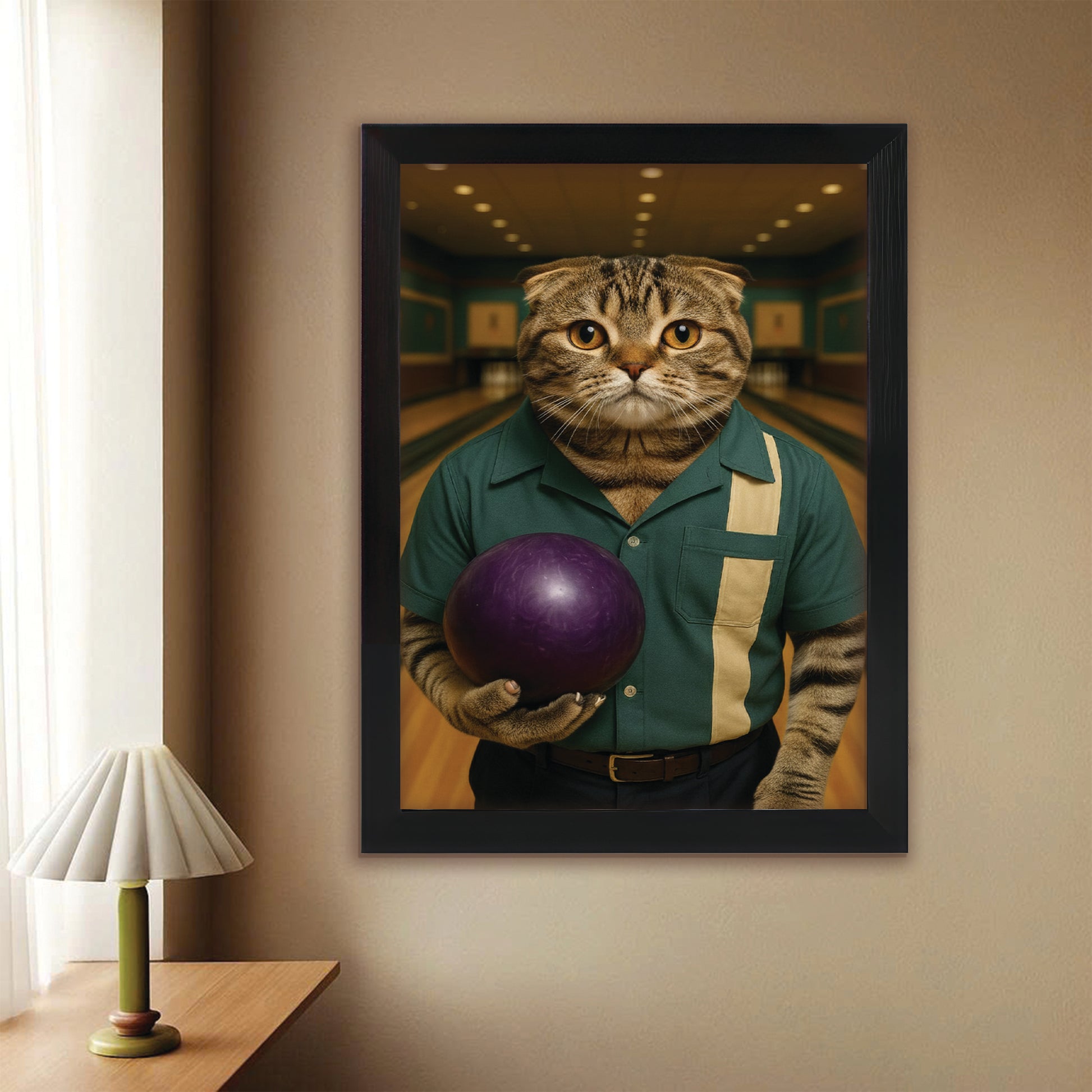 Custom Photo Bowling Cat Canvas Framed Wall Art Gift For Cat Lovers