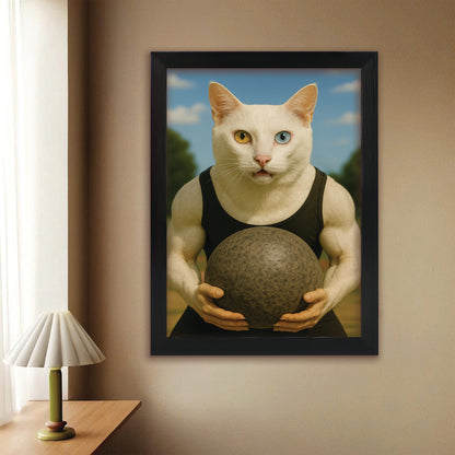 Custom Photo Strongman Cat Canvas Framed Wall Art Gift For Cat Lovers