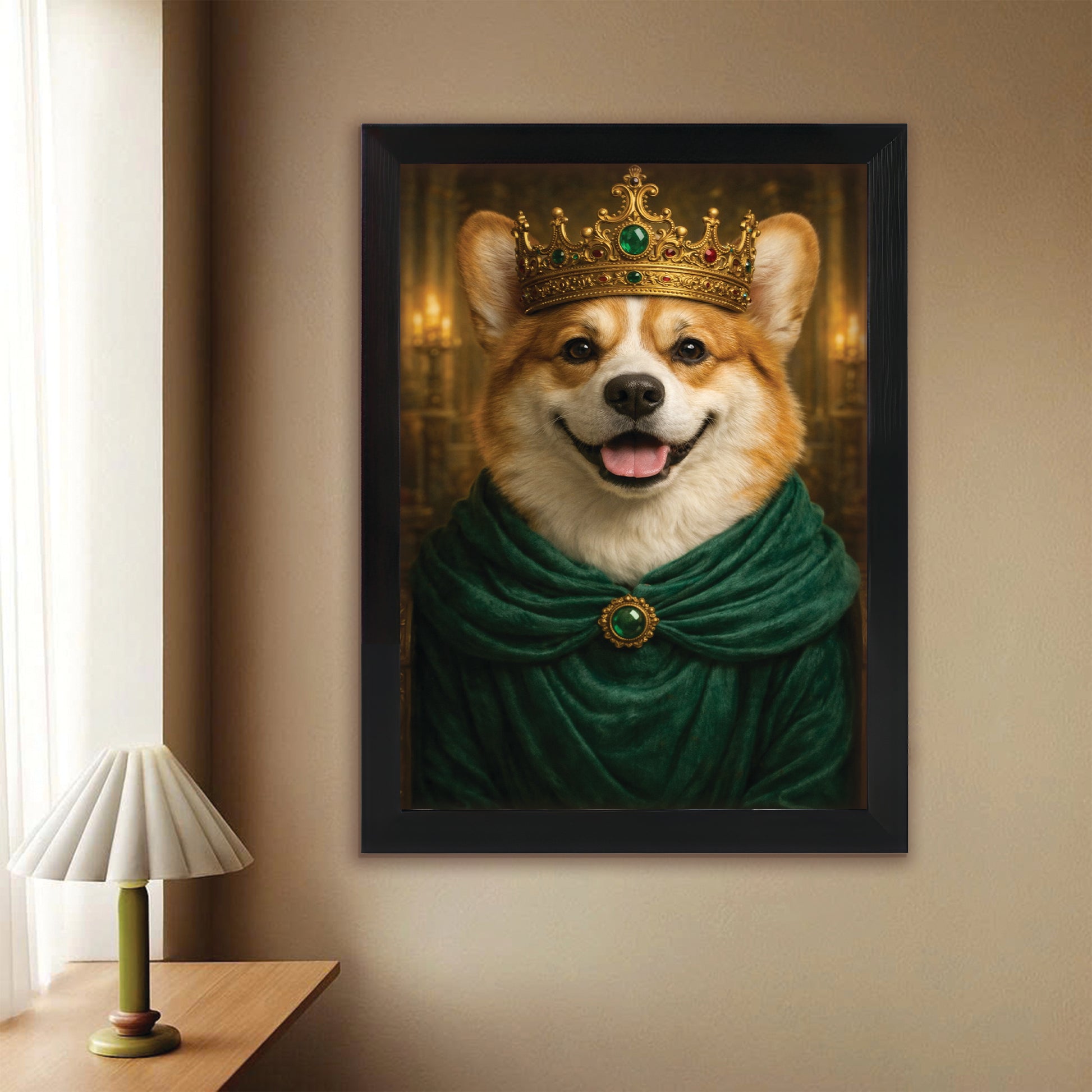 Custom Photo Royal King Queen Dog Canvas Framed Wall Art Gift For Dog Lovers