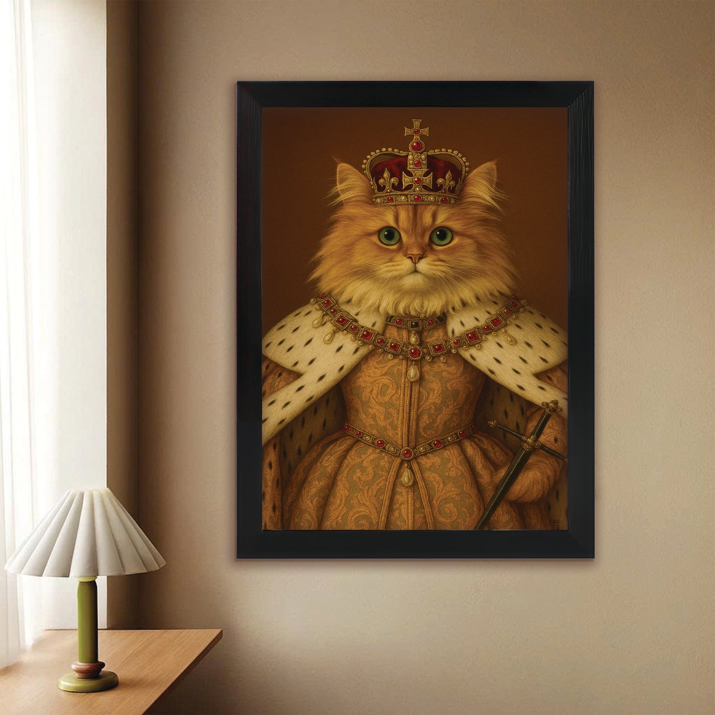 Custom Photo Crowned Queen Cat Canvas Framed Wall Art Gift For Cat Lovers