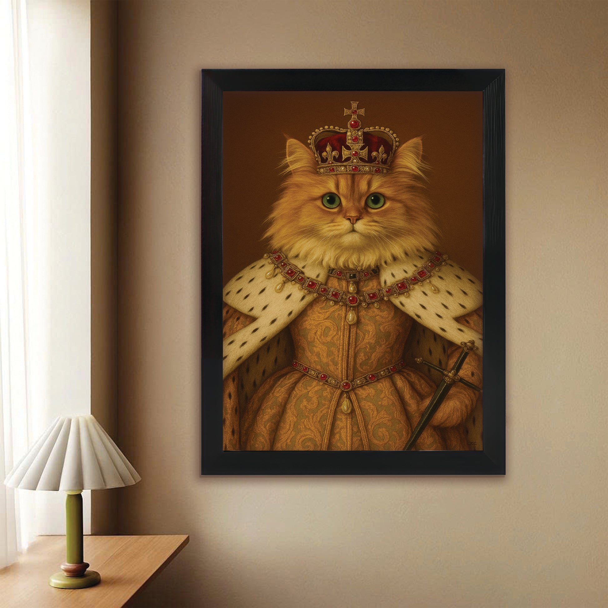 Custom Photo Crowned Queen Cat Canvas Framed Wall Art Gift For Cat Lovers