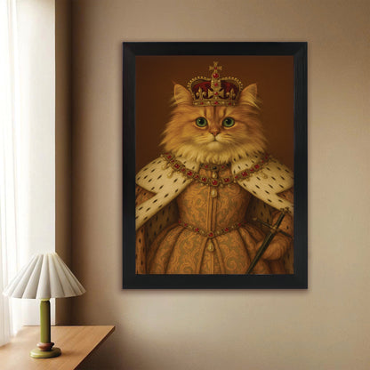 Custom Photo Crowned Queen Cat Canvas Framed Wall Art Gift For Cat Lovers