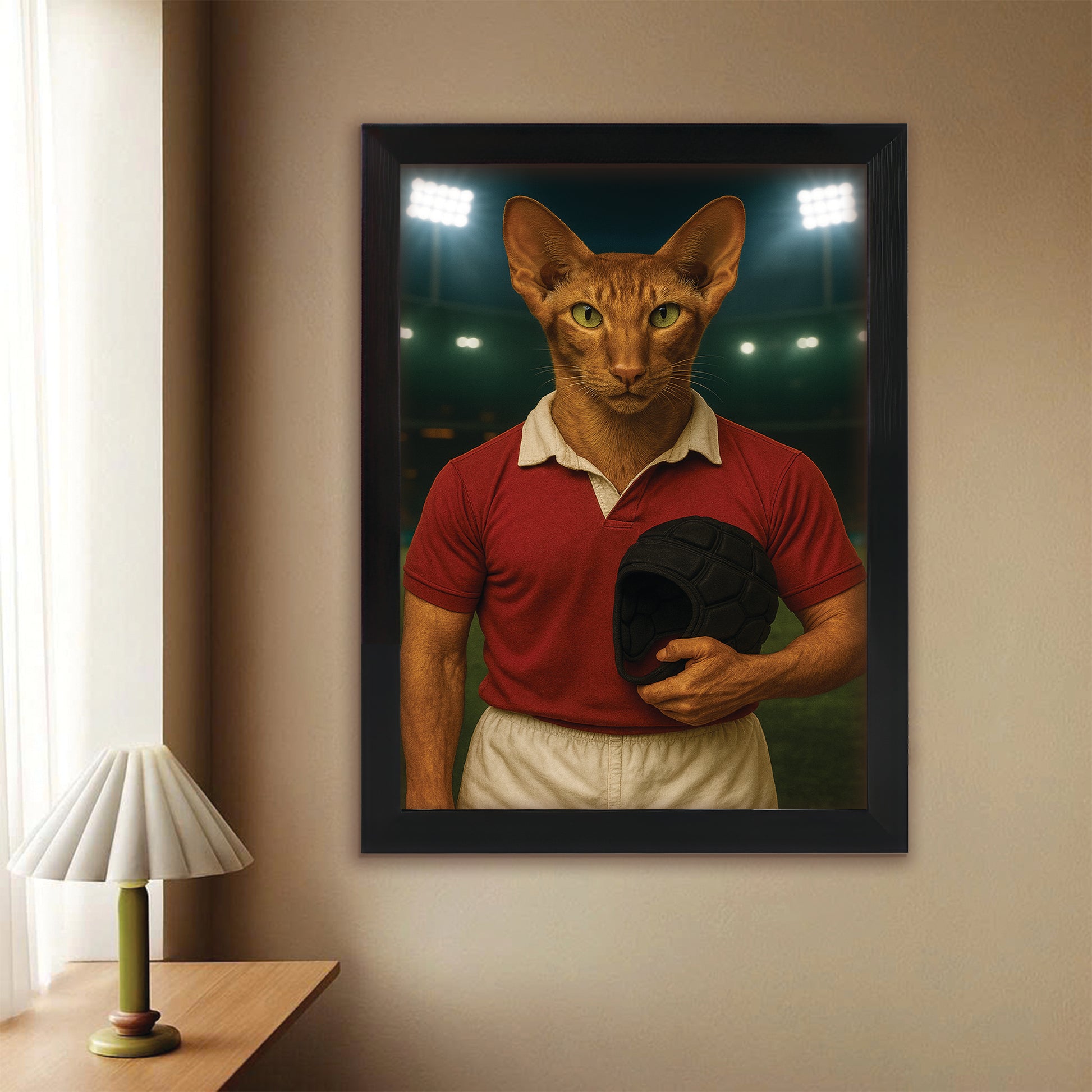 Custom Photo Rugby Player 2 Cat Canvas Framed Wall Art Gift For Cat Lovers