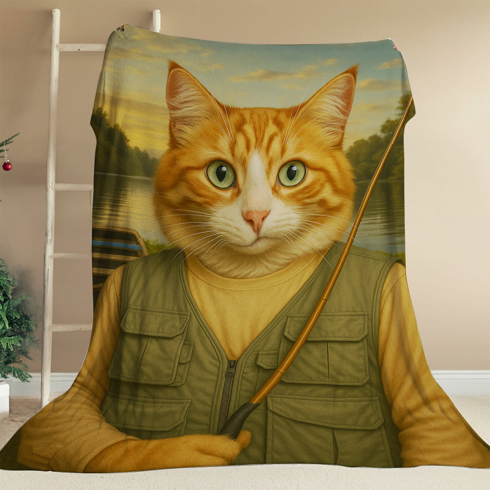 Custom Photo Fisherman Cat Blanket