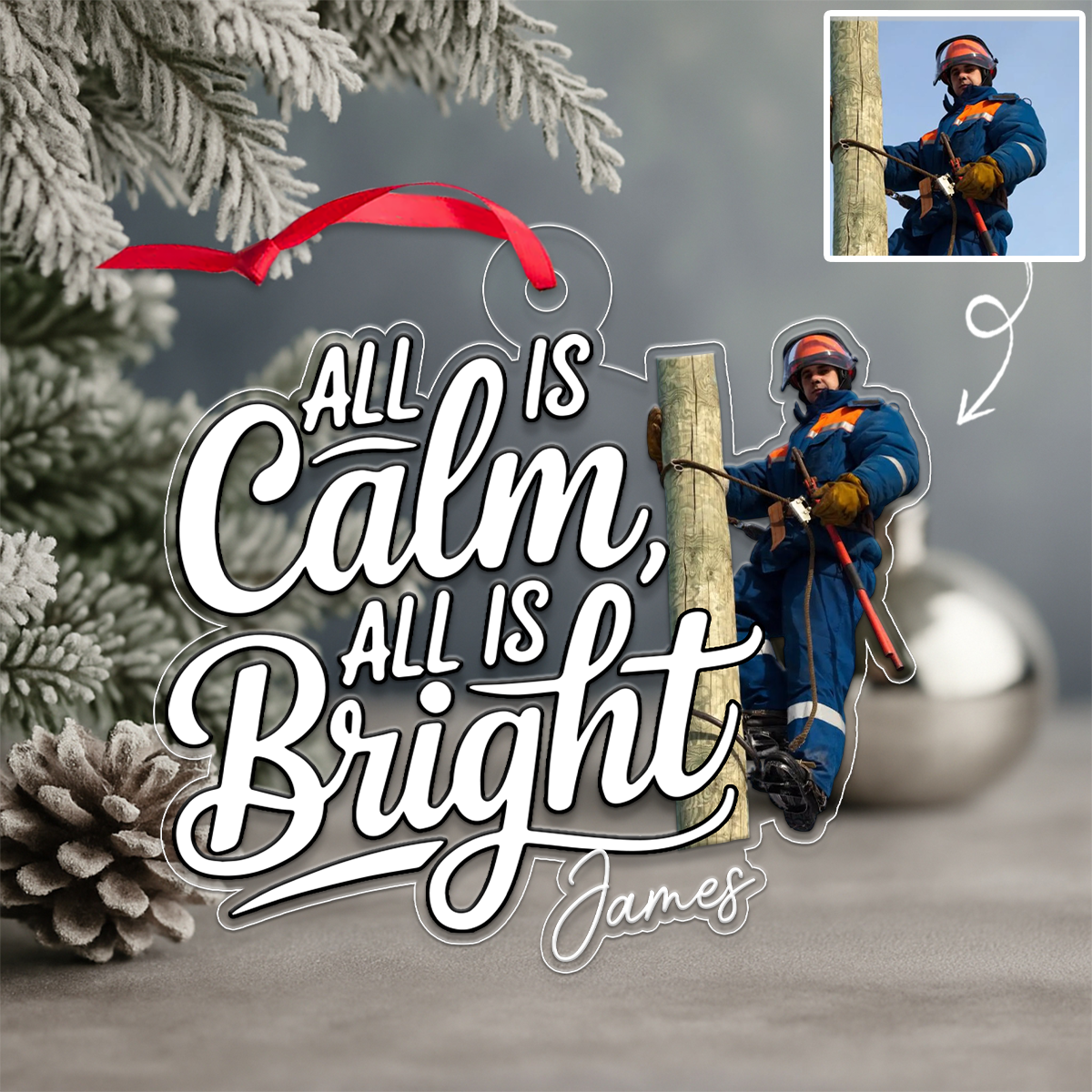 Custom Photo Electrician Gift Lineman Hero Acrylic Ornament Christmas Gift