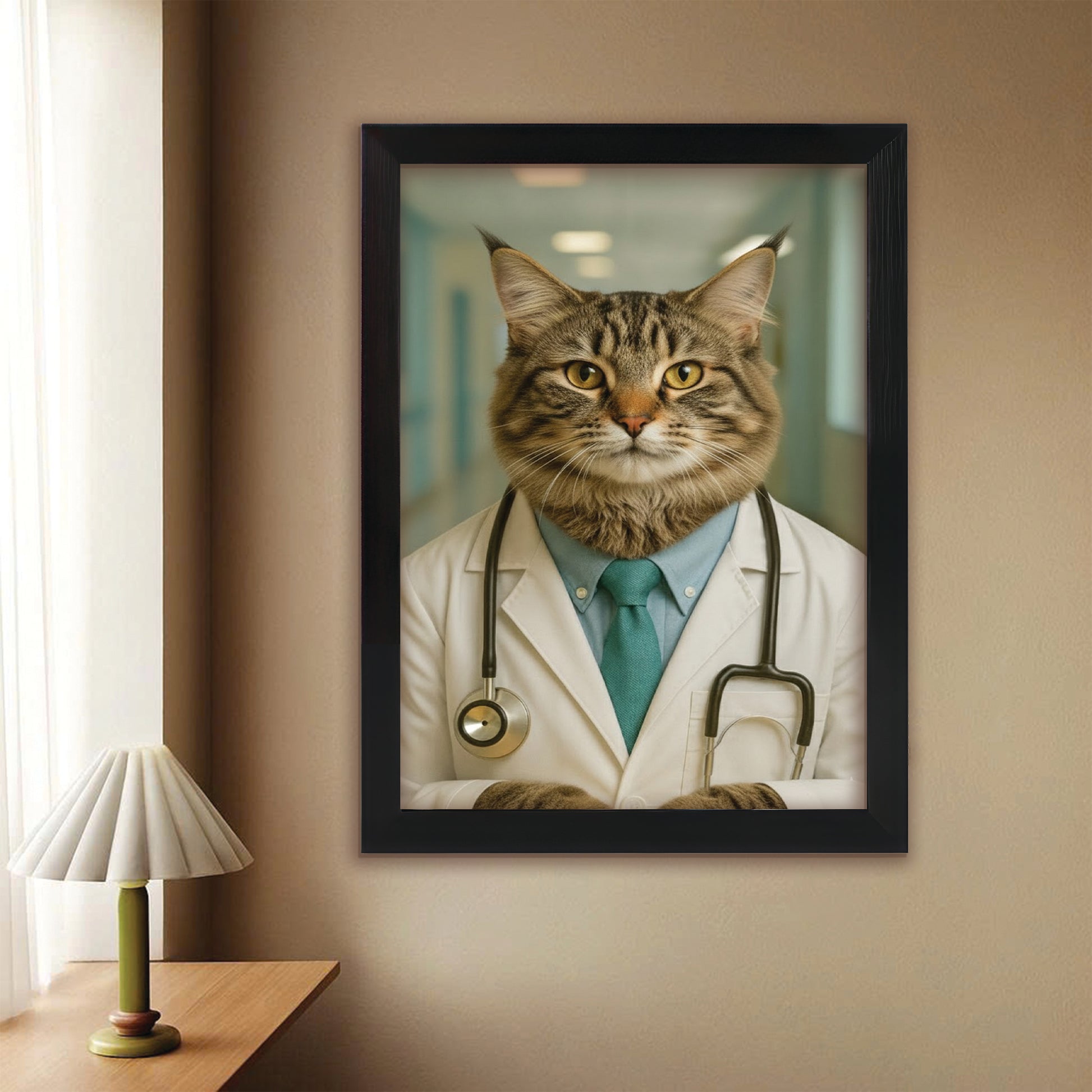 Custom Photo Doctor Cat Canvas Framed Wall Art  Gift For Cat Lovers