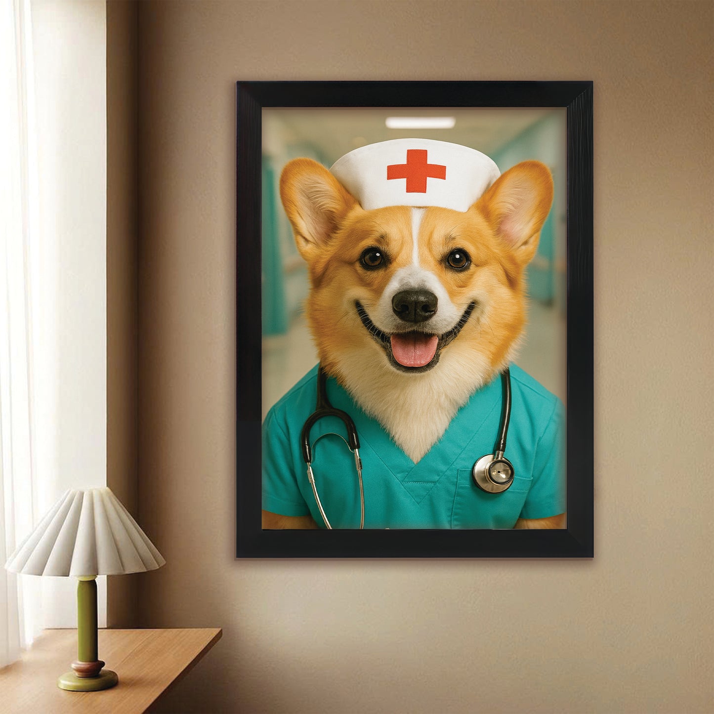 Custom Photo Nurse Dog Canvas Framed Wall Art Gift For Dog Lovers