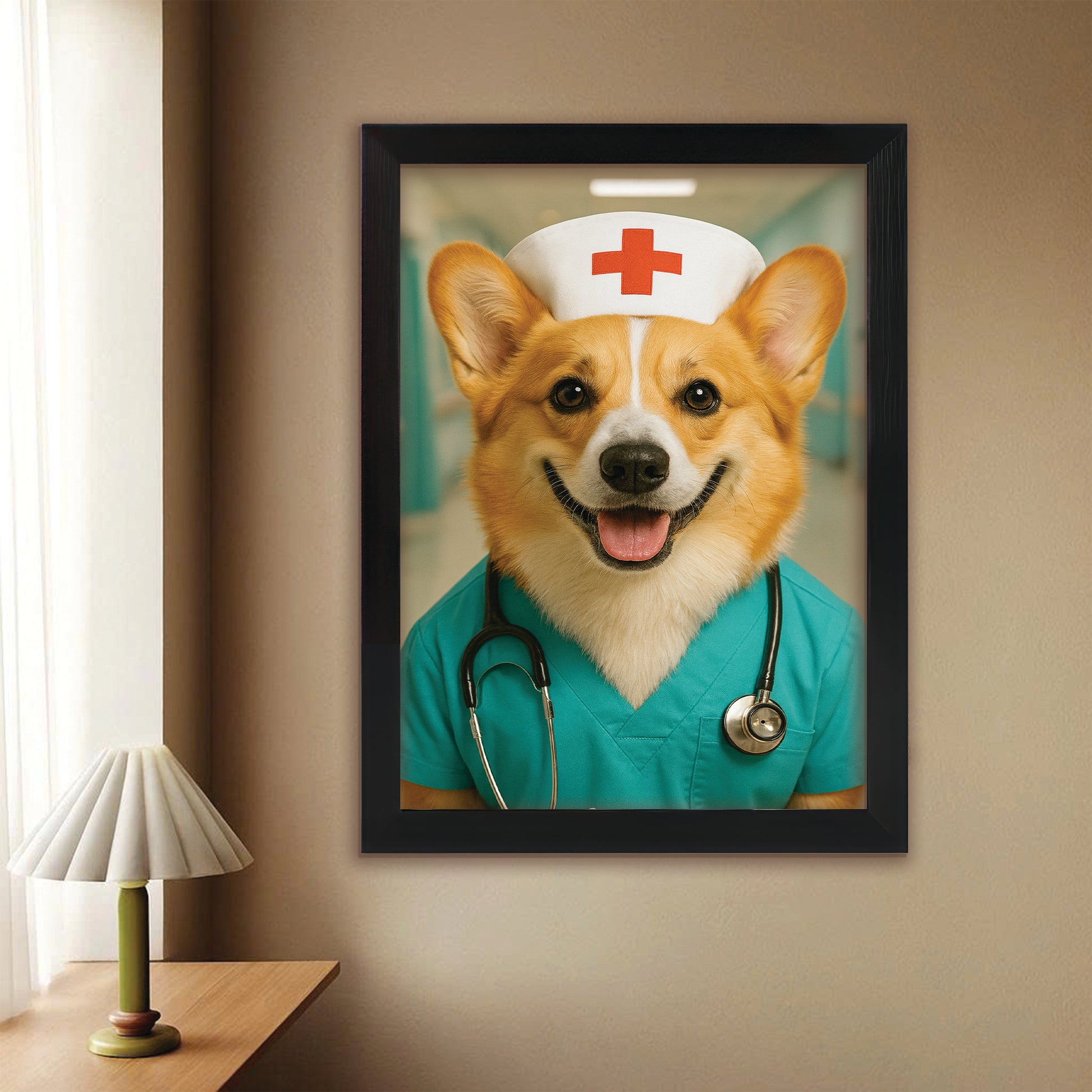 Custom Photo Nurse Dog Canvas Framed Wall Art Gift For Dog Lovers