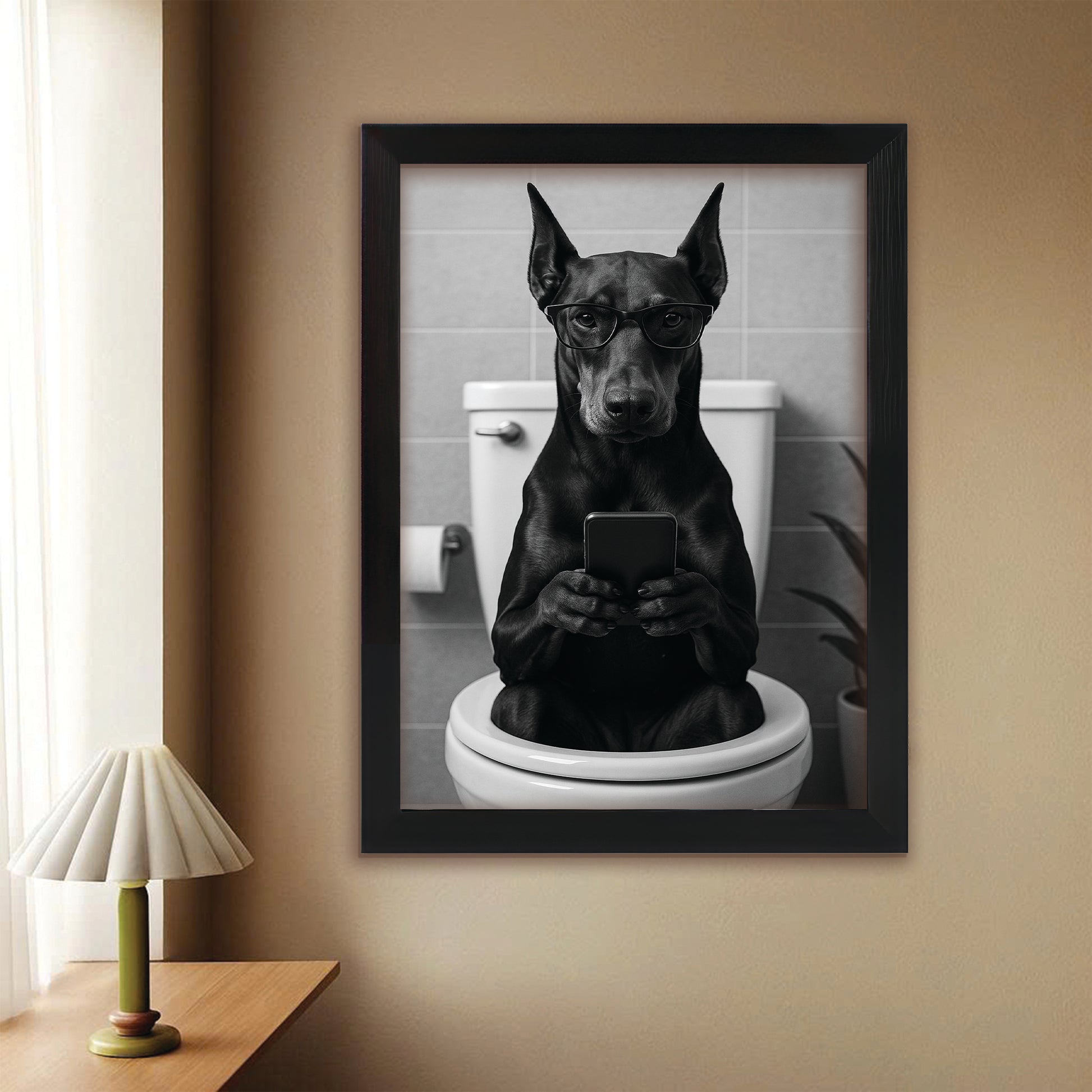 Custom Photo Dog Bathroom Style 14 Canvas Framed Wall Art Gift For Dog Lovers