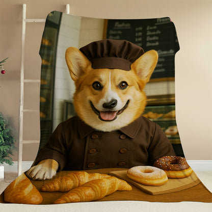 Custom Photo Baker Corgi Dog BlanketGift For Dog Lovers