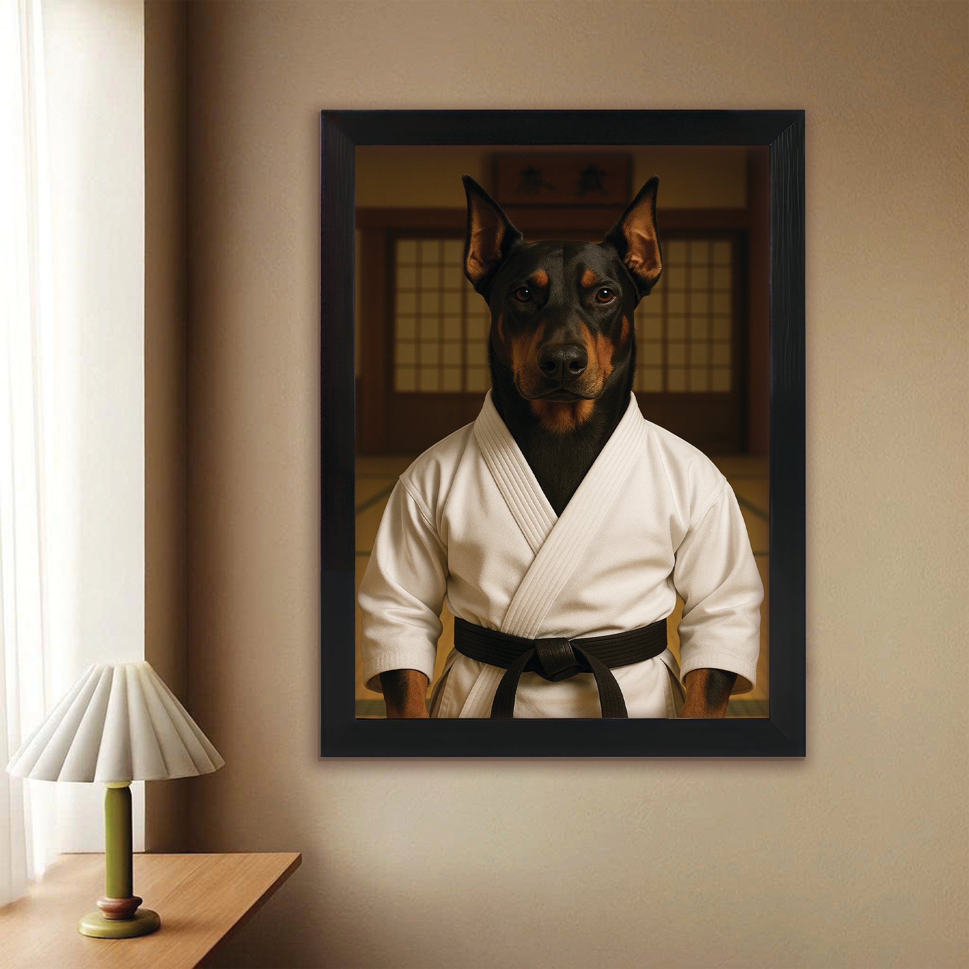 Custom Photo Karate Dog Canvas Framed Wall Art Gift For Dog Lovers
