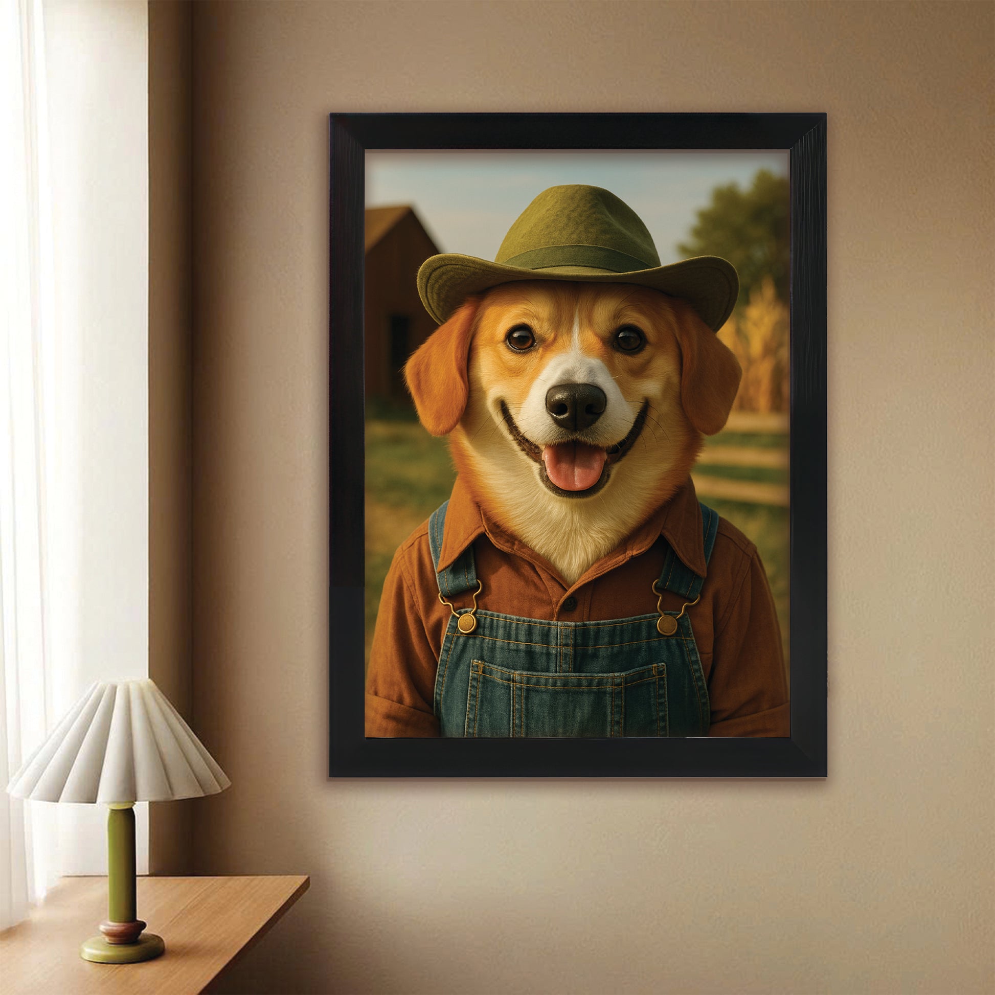 Custom Photo Farmer Farmhouse Dog Canvas Framed Wall Art