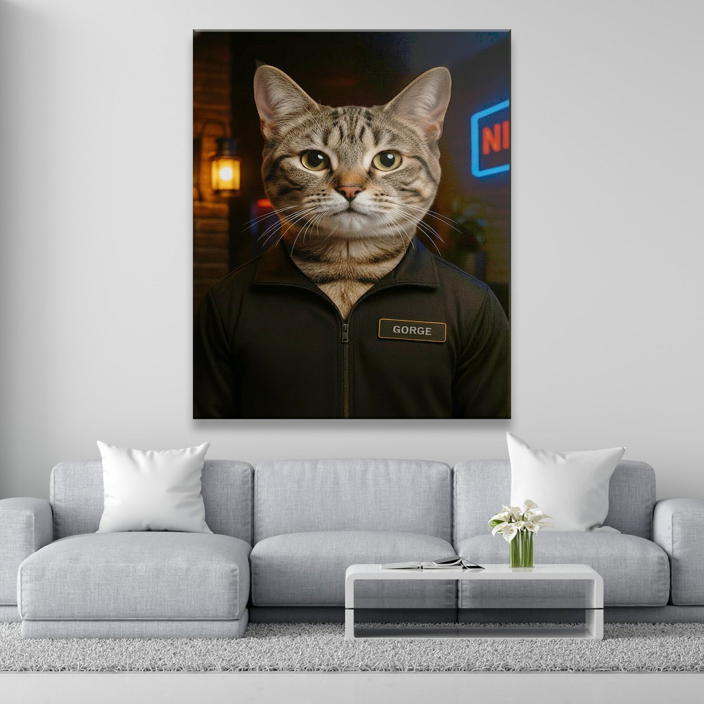 Custom Photo Bouncer Night Club Security Cat Canvas Gift For Cat Lovers