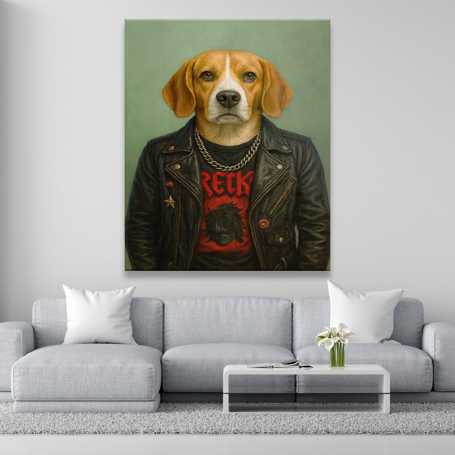Custom Photo Rock n Roll Dog Canvas _ Gift For Dog Lovers