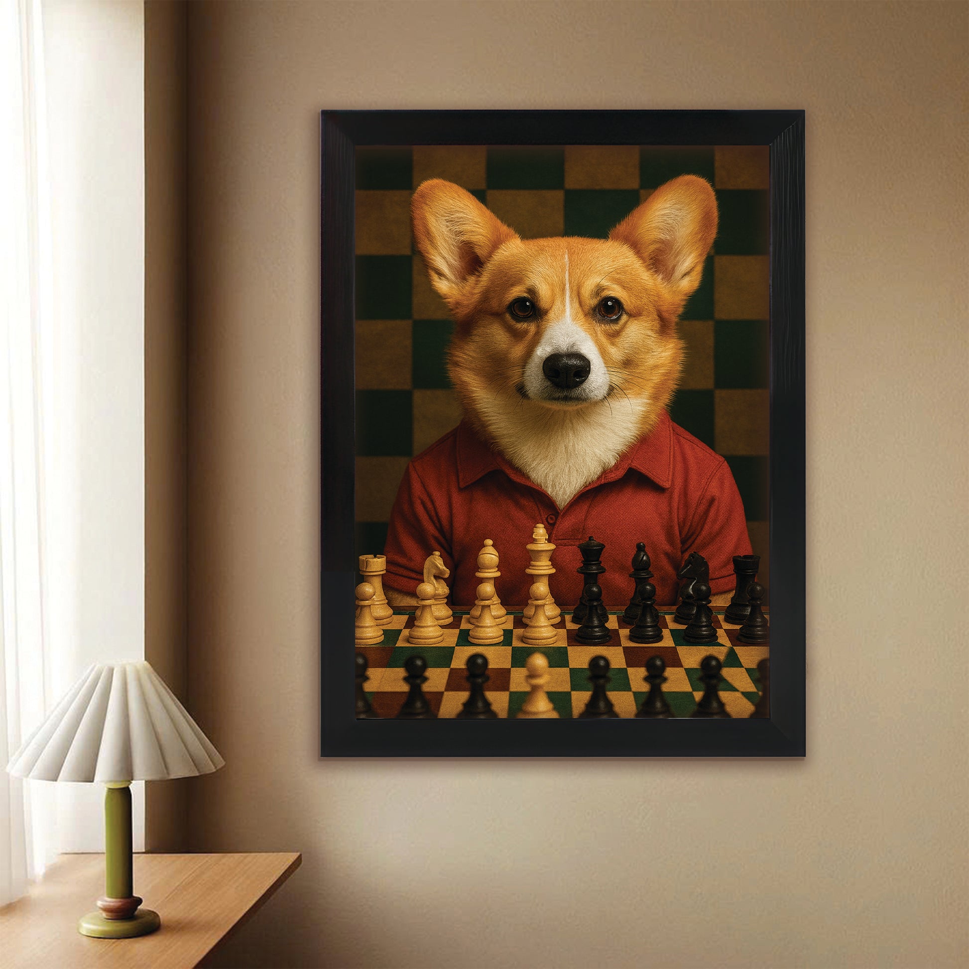 Custom Photo Chess Dog Canvas Framed Wall Art Gift For Dog Lovers