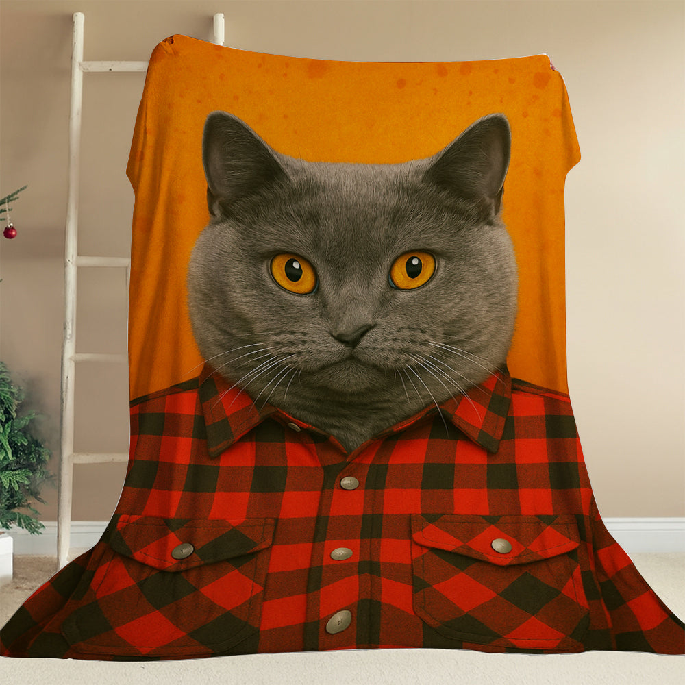 Custom Photo Cat In Red Shirt Blanket Gift For Cat Lovers