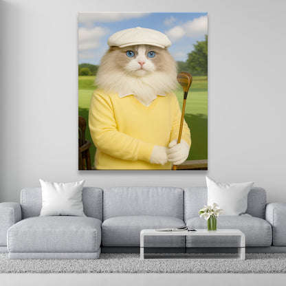 Custom Photo Golfer Cat Canvas Gift For Cat Lovers