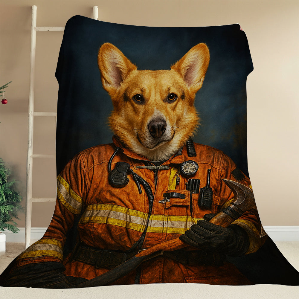 Custom Dog Photo Firefighter Blanket For Dog Lover