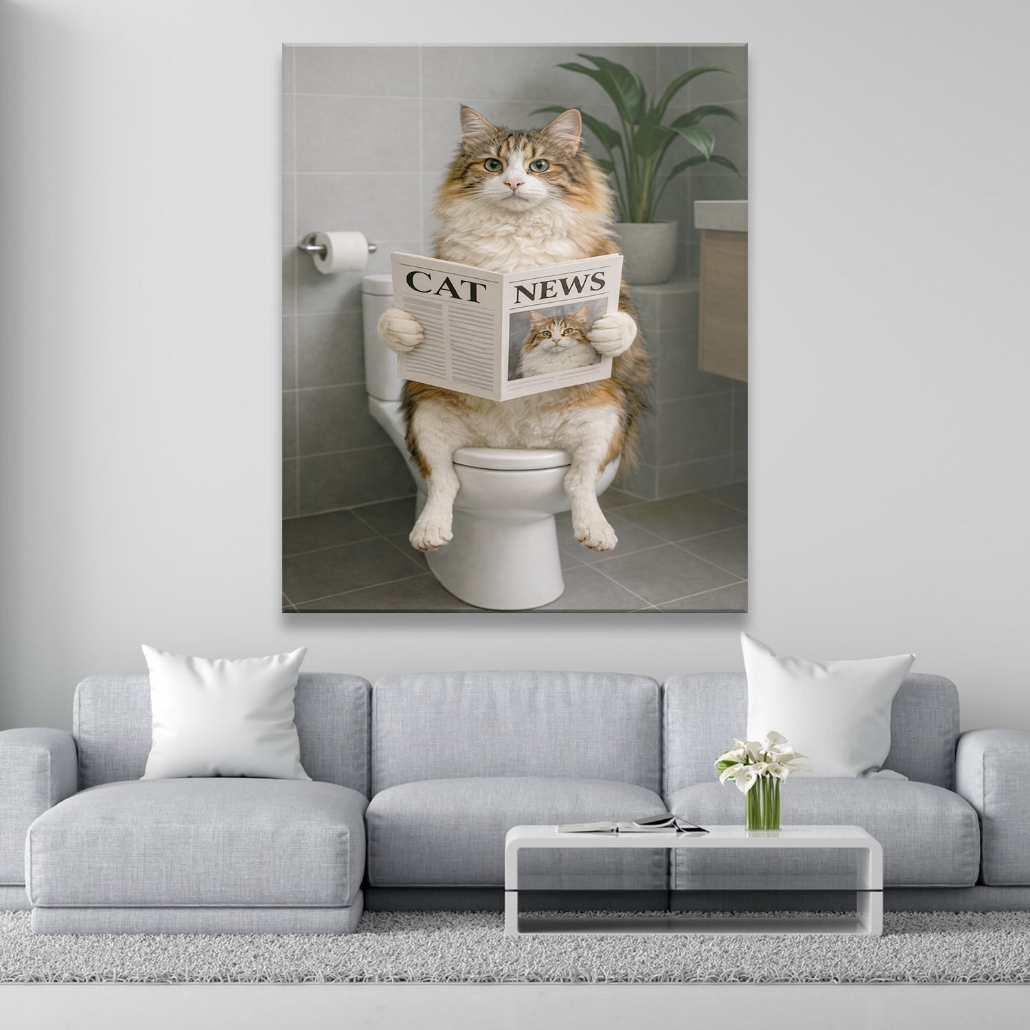 Custom Photo Cat Bathroom Style 4 Canvas Gift For Cat Lovers