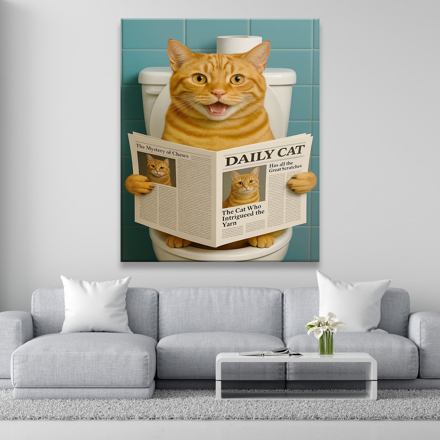 Custom Photo Cat Toilet Bathroom Canvas Wall Art