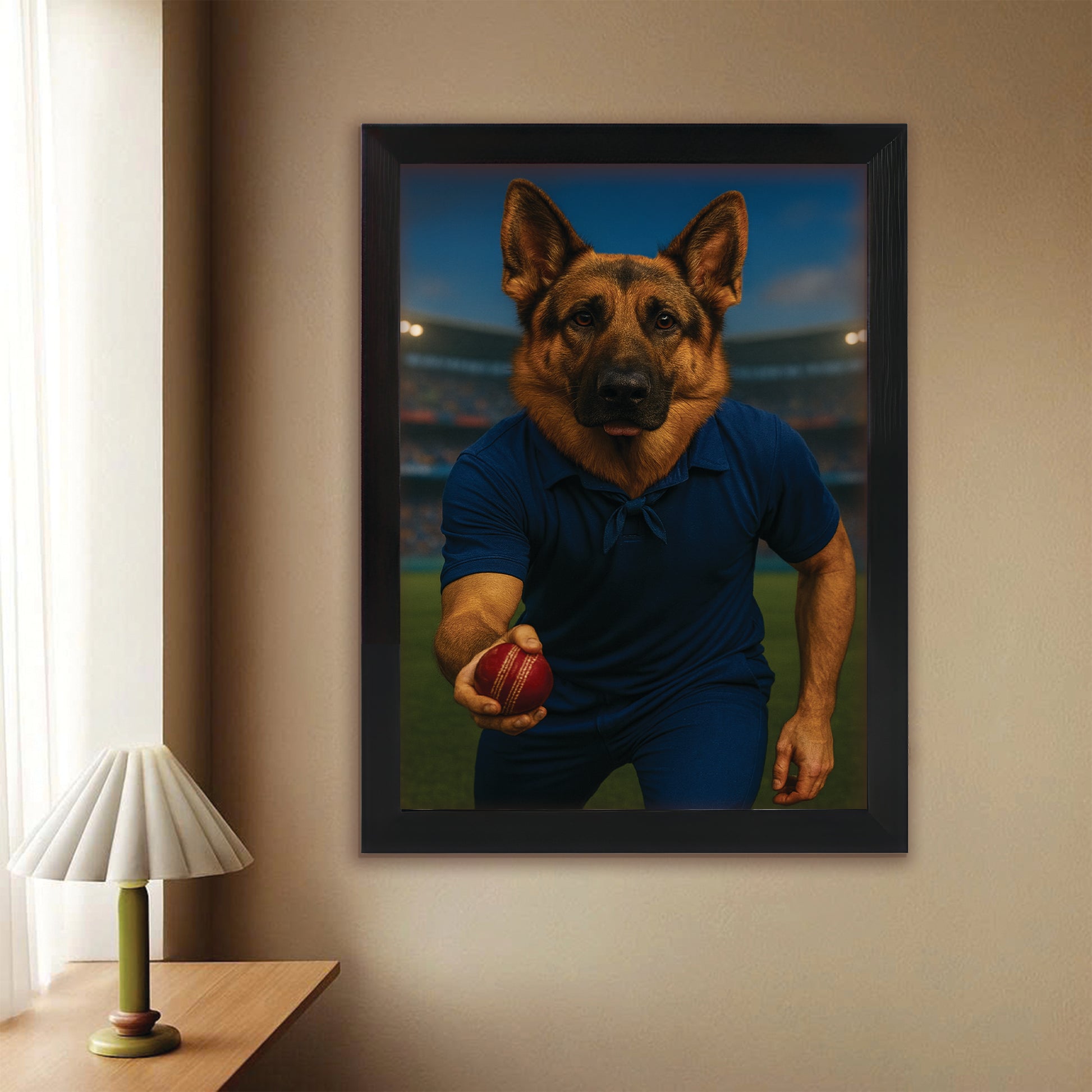 Custom Photo Bowler Dog Canvas Framed Wall Art Gift For Dog Lovers