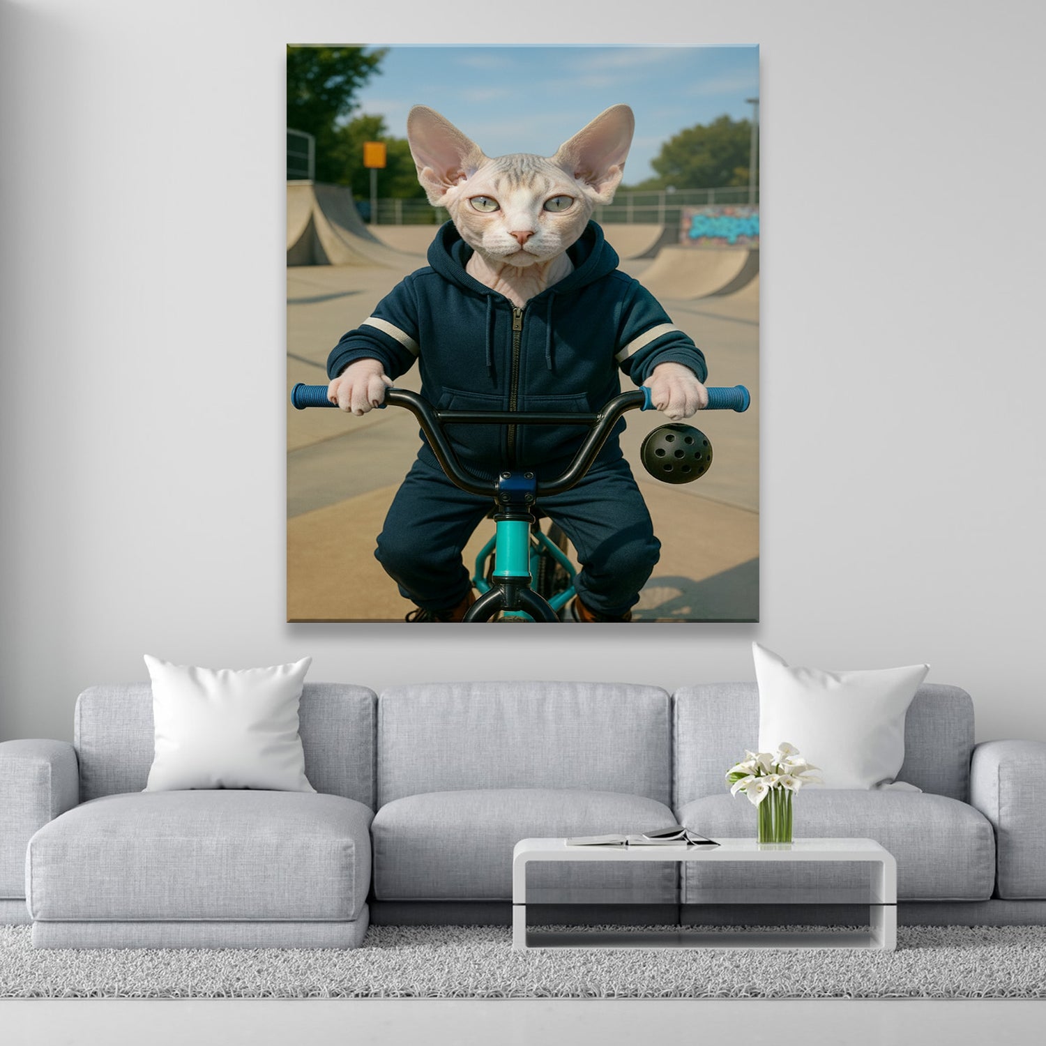 Custom Photo Bmx Bike Cat Canvas Gift For Cat Lovers