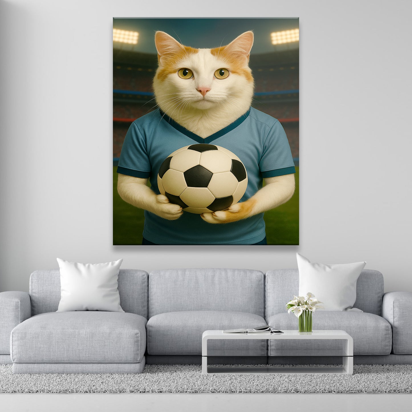 Custom Photo Soccer Cat Canvas Gift For Cat Lovers