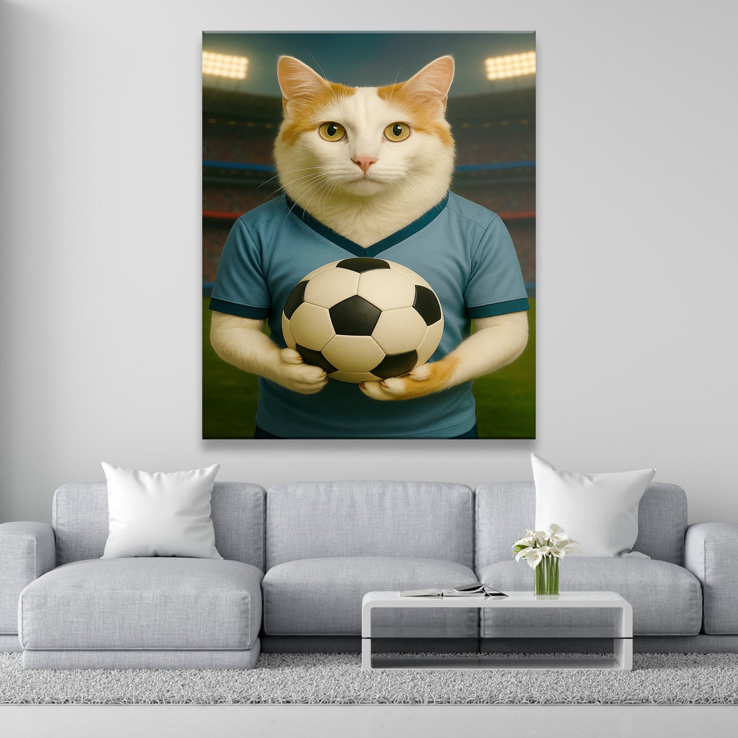 Custom Photo Soccer Cat Canvas Gift For Cat Lovers