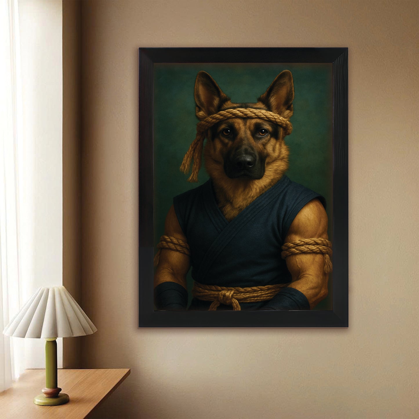 Custom Photo Fighter Warrior Art Dog Canvas Framed Wall Art Gift For Dog Lovers