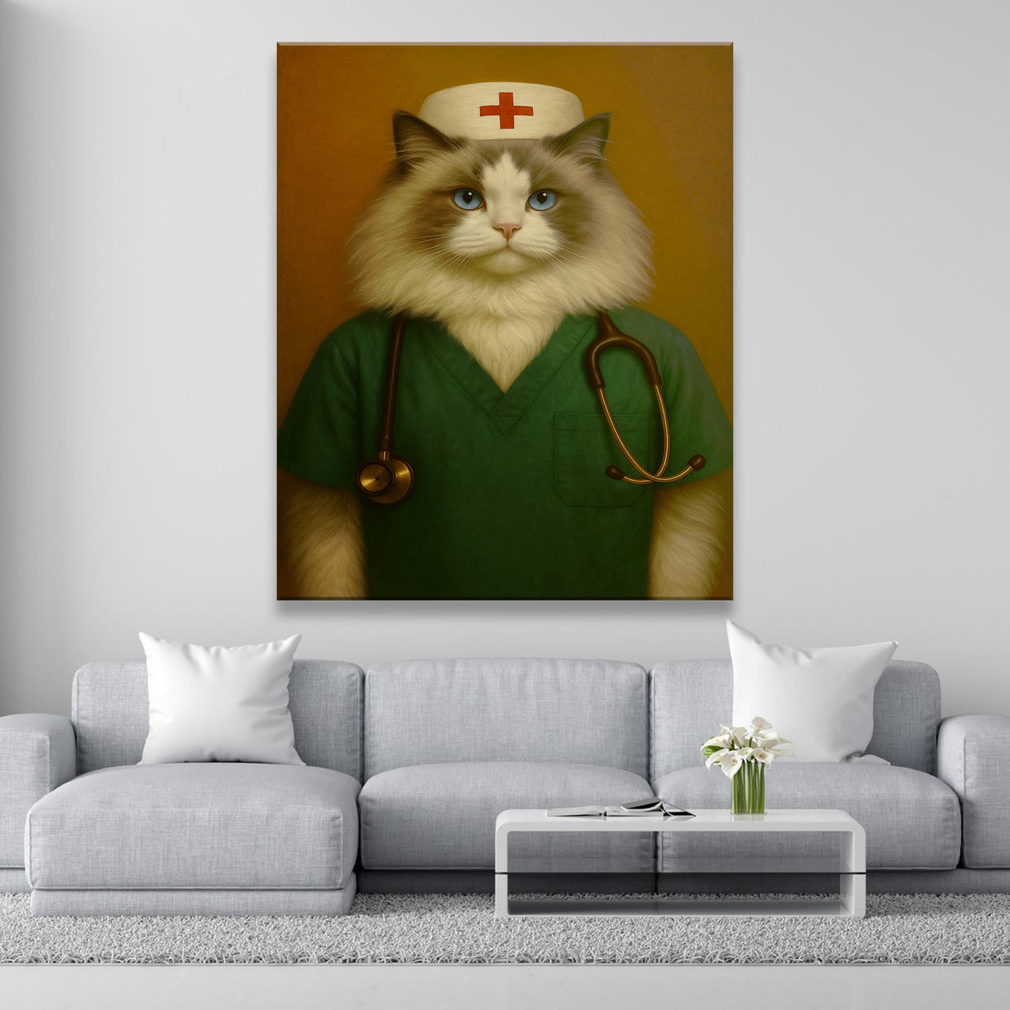 Custom Photo Nurse Cat Canvas Gift For Cat Lovers