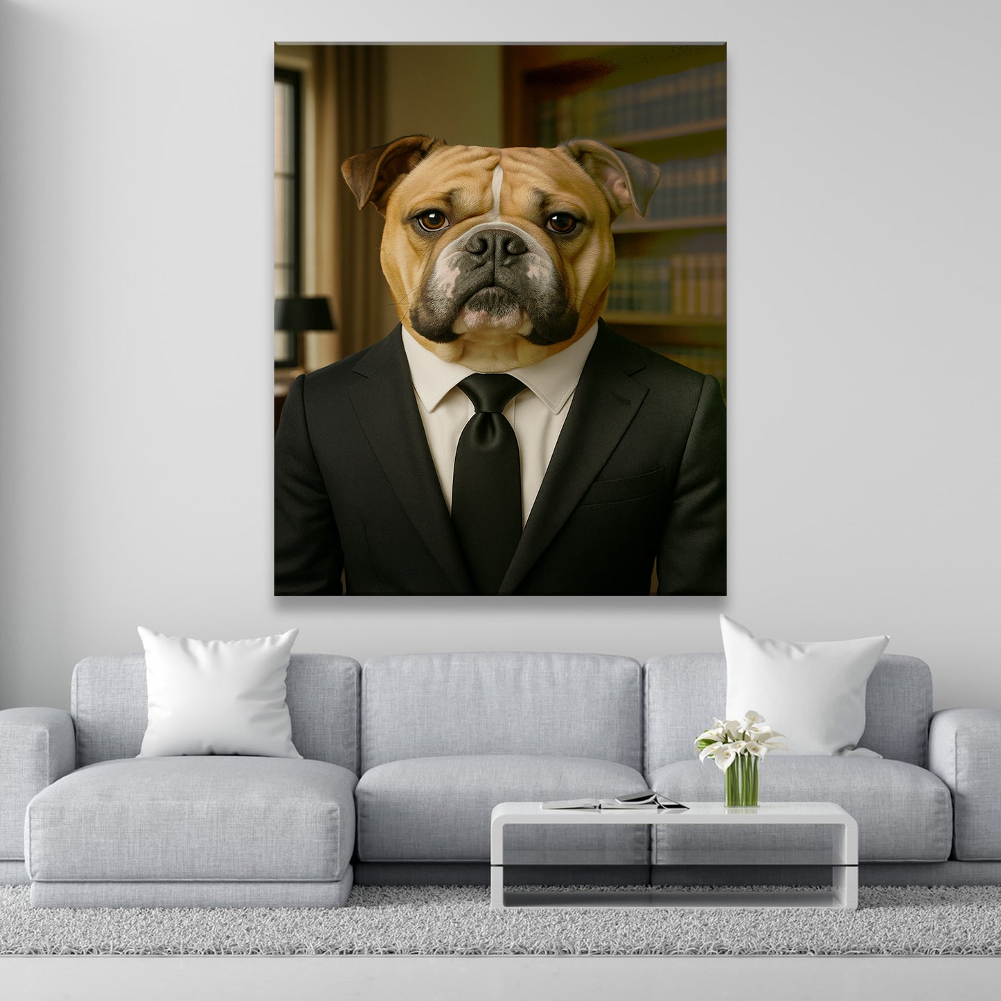 Custom Photo Business man Ceo Dog Canvas Gift For Dog Lovers